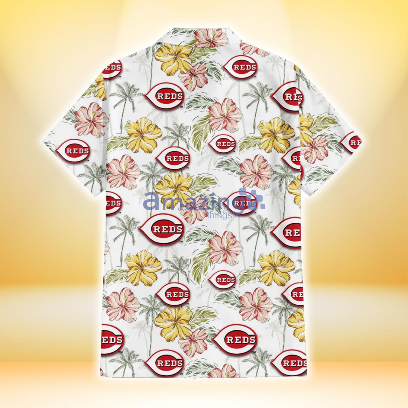Cincinnati Reds Sketch Red Yellow Coconut Tree White Background 3D Hawaiian Shirt Gift For Fans image Cincinnati Reds Sketch Red Yellow Coconut Tree White Background 3D Hawaiian Shirt Gift For Fans Product Photo 3