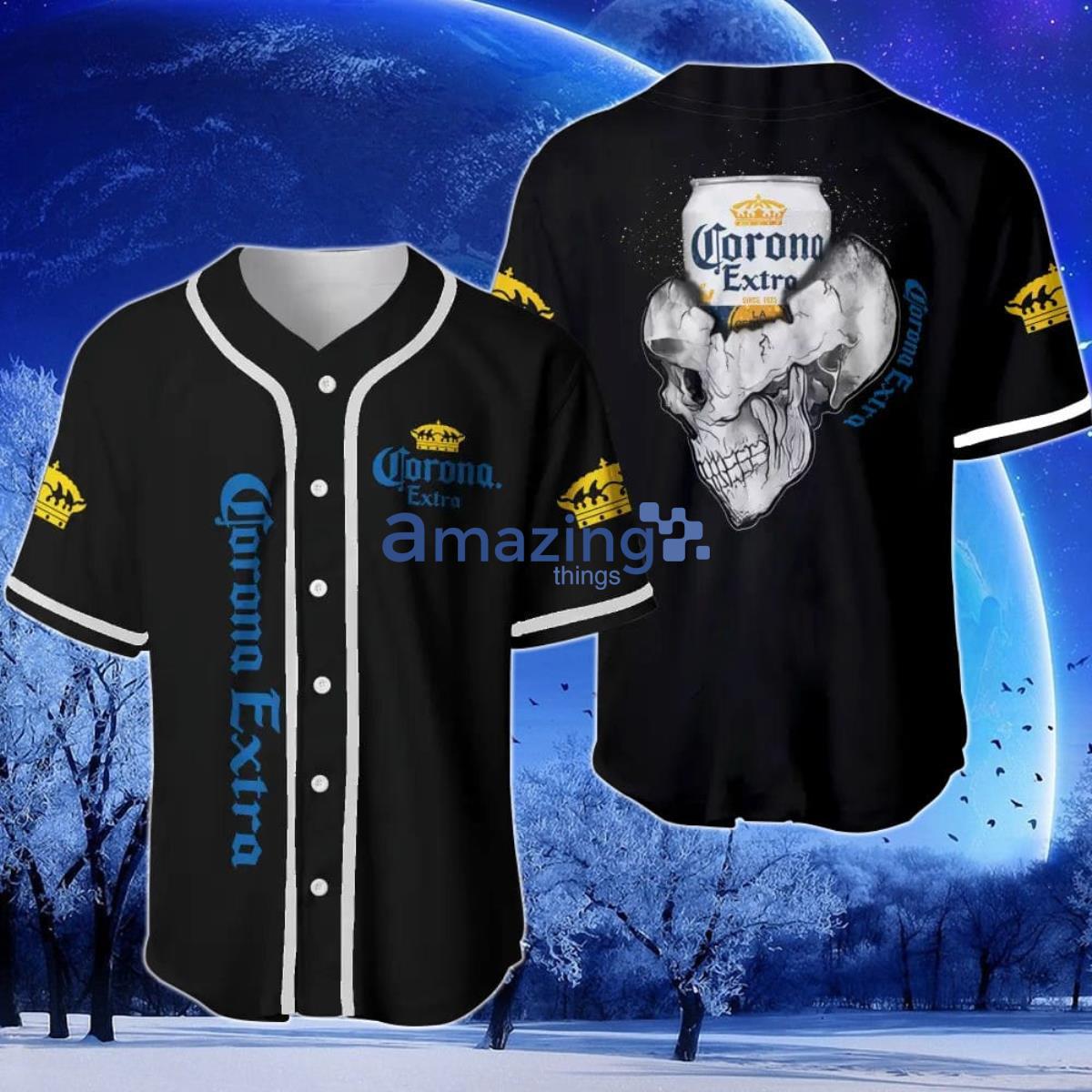 Corona Extra Beer Skull Halloween Baseball Jersey Product Photo 1