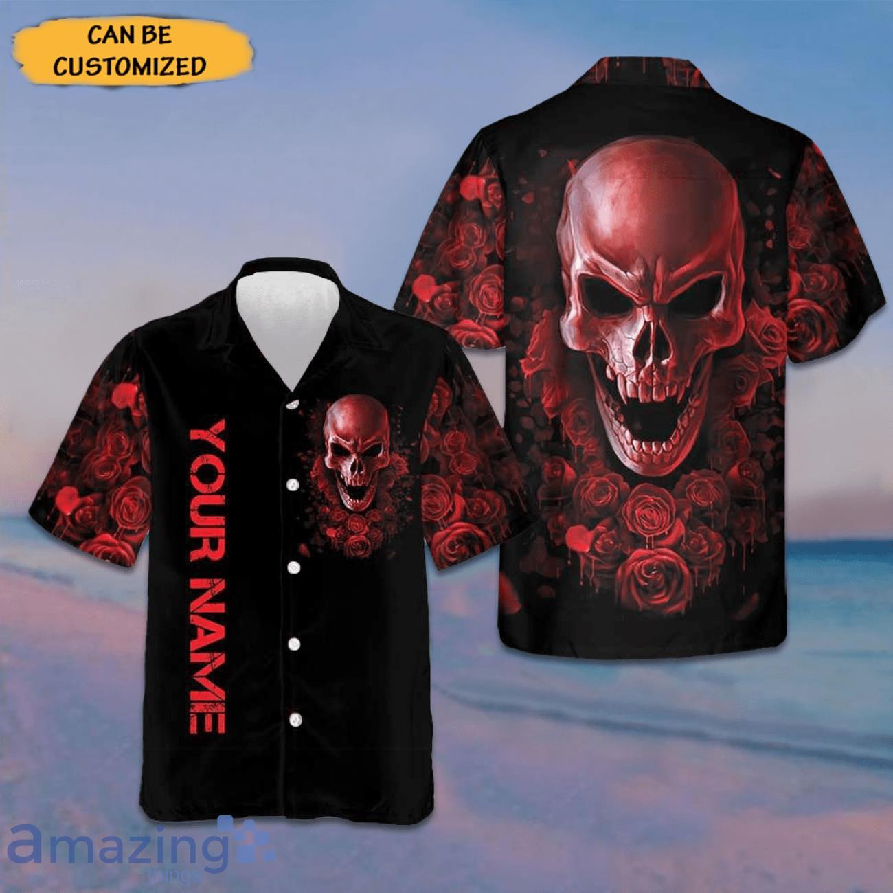 Custom Blood Rose Skull Hawaiian Shirt Gifts For Halloween Product Photo 1 Custom Blood Rose Skull Hawaiian Shirt Gifts For Halloween Product Photo 1