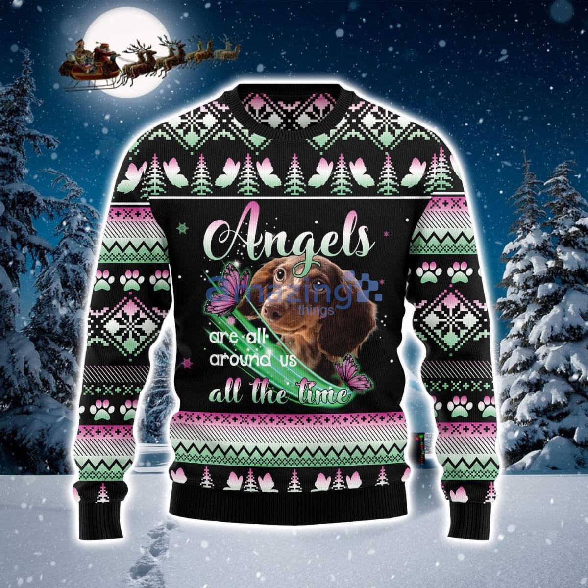 Dachshund With Angel Ugly Christmas Sweater Product Photo 1