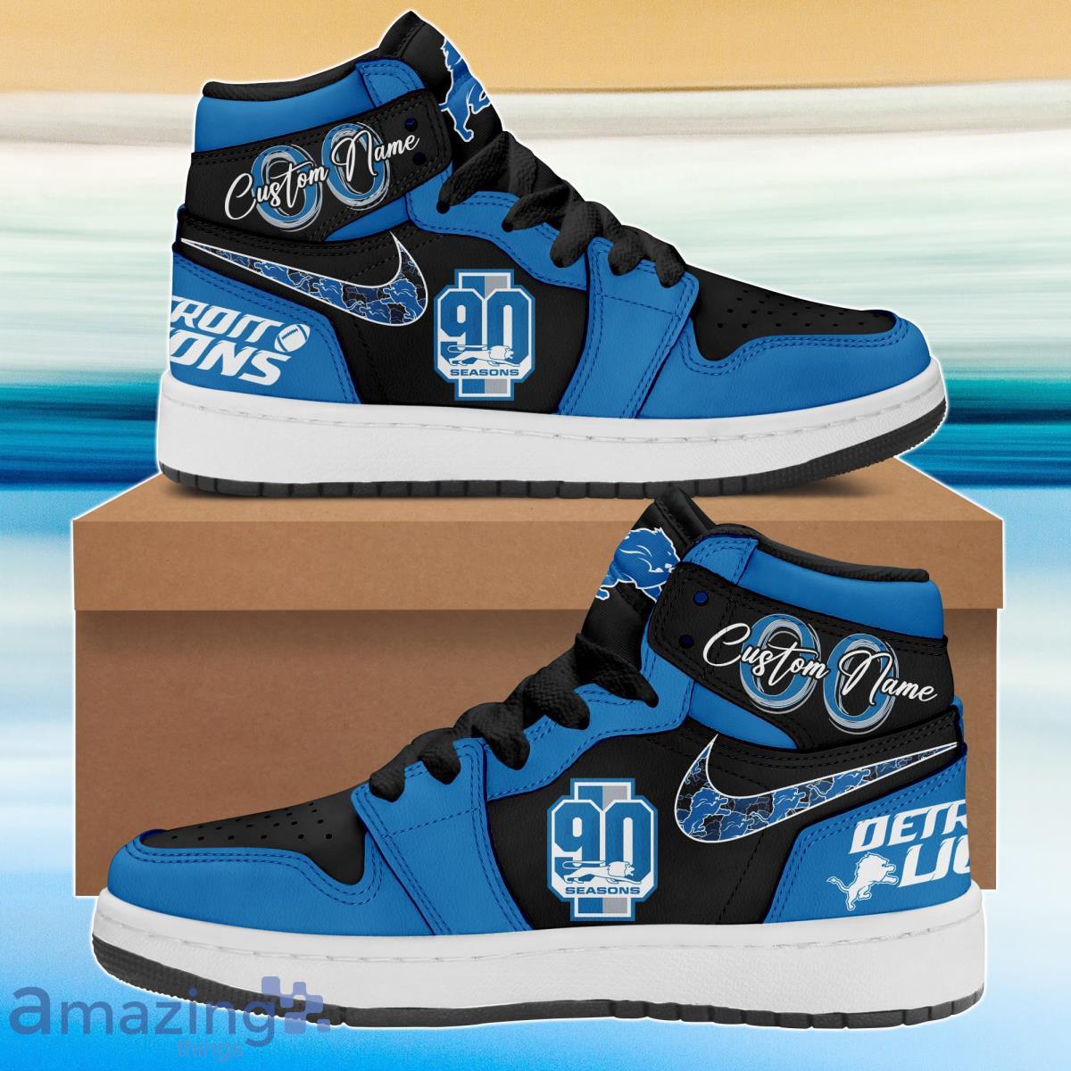 Detroit Lions 90th Air Jordan Hightop Shoes Custom Name & Number Product Photo 1 Detroit Lions 90th Air Jordan Hightop Shoes Custom Name & Number Product Photo 1