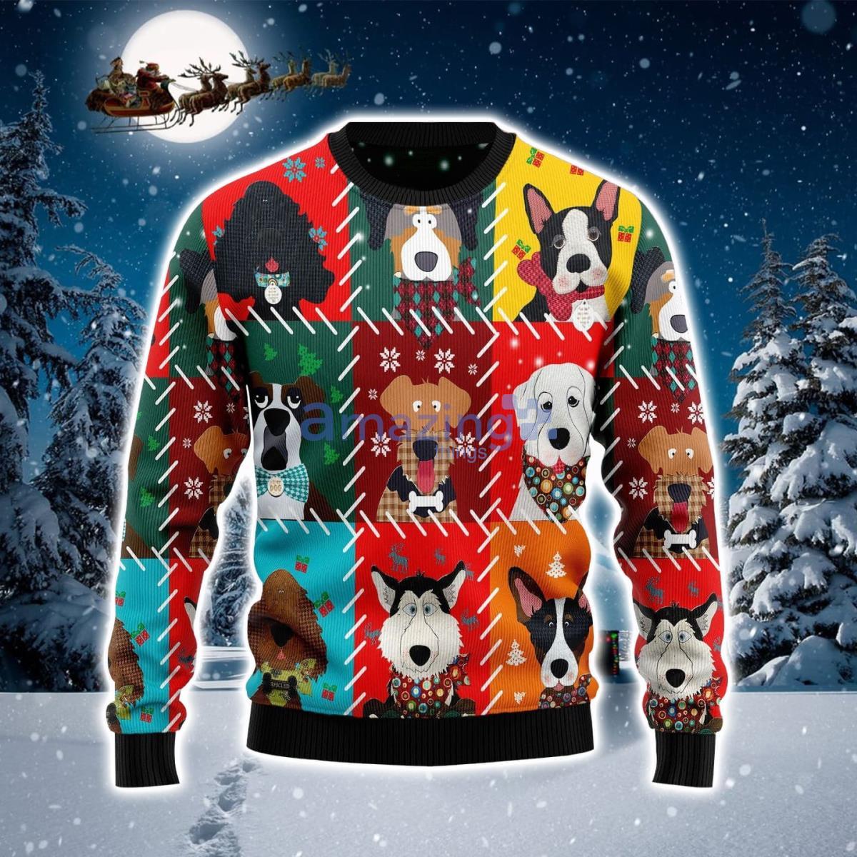 Dog Face Patchwork Ugly Christmas Sweater Product Photo 1