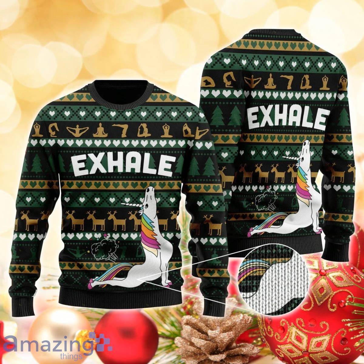 Exhale Yoga 3D Sweater Ugly Christmas Sweater For Men Women Product Photo 1