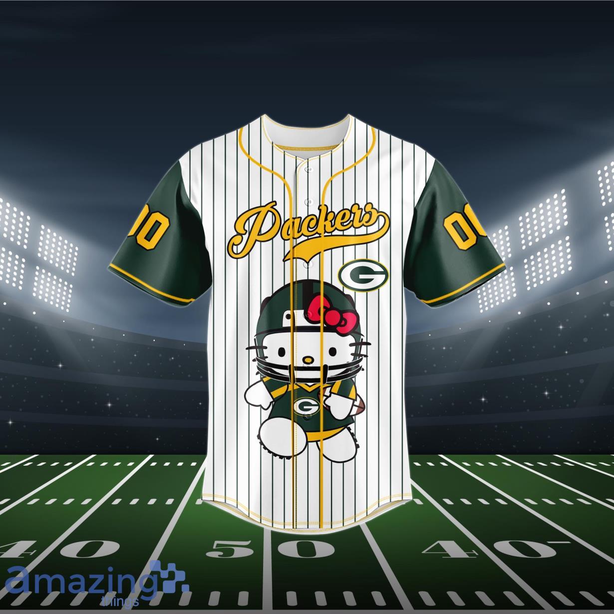 Green Bay Packers Baseball Jersey NFL Hello Kitty Custom Name & Number