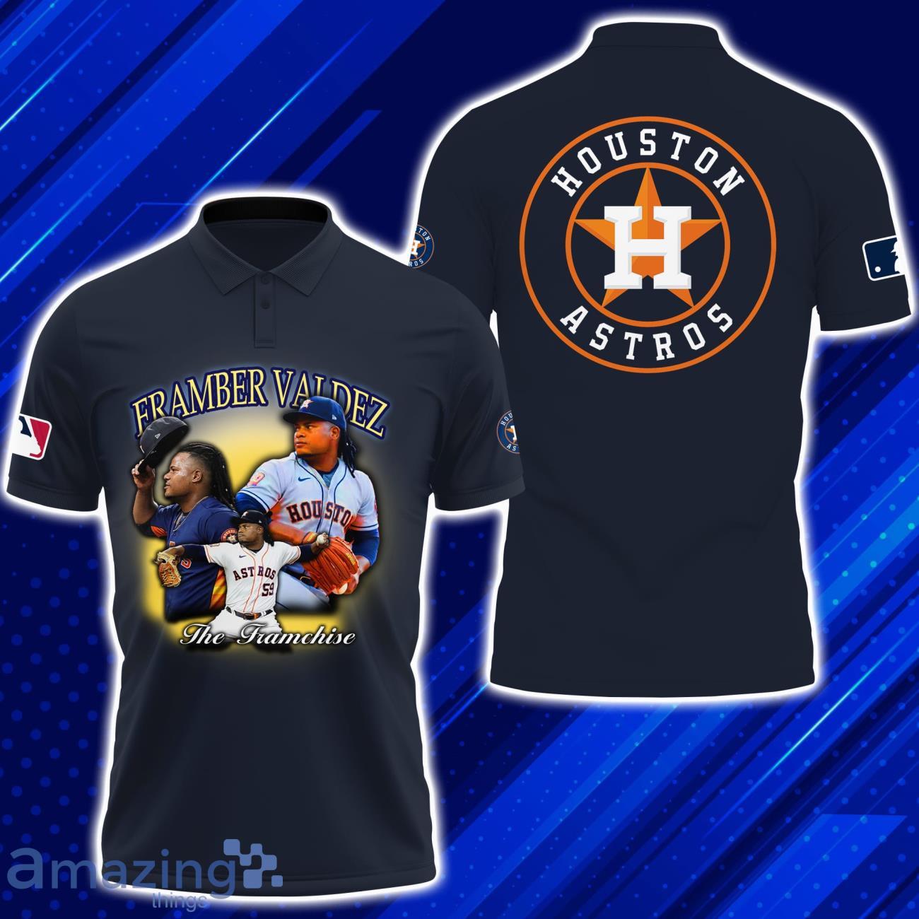 Houston Astros 2023 Framber Valdez Navy Polo Shirt Product Photo 1 Houston Astros 2023 Framber Valdez Navy Polo Shirt Product Photo 1