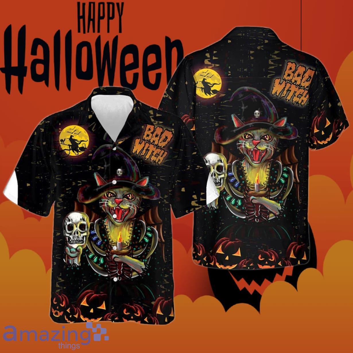 I'm A Bad Witch Cat Hawaiian Shirt Halloween Gift Ideas For Husband image I'm A Bad Witch Cat Hawaiian Shirt Halloween Gift Ideas For Husband Product Photo 1