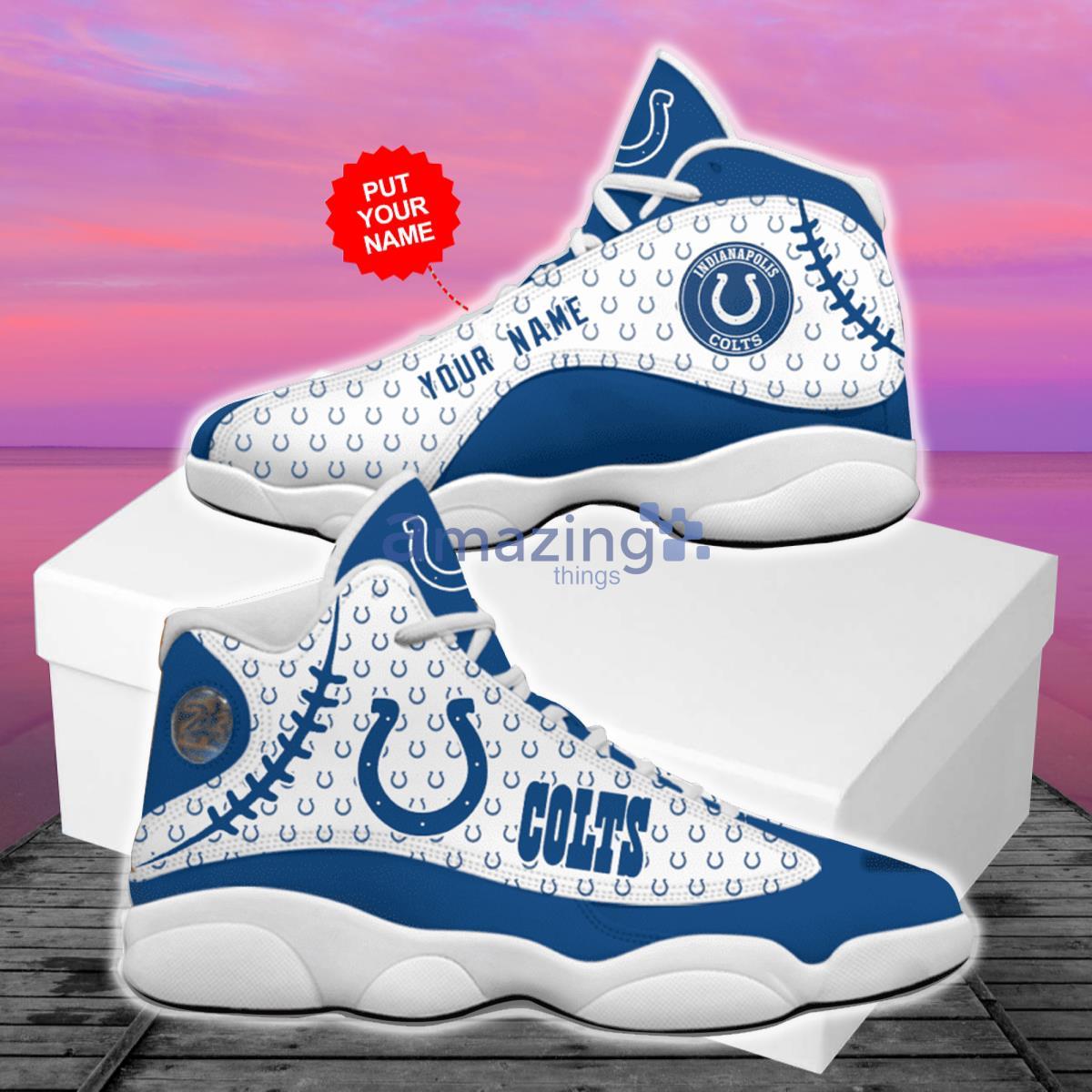 Indianapolis Colts Football Team Air Jordan 13 Custom Name Sneakers image Indianapolis Colts Football Team Air Jordan 13 Custom Name Sneakers Product Photo 2
