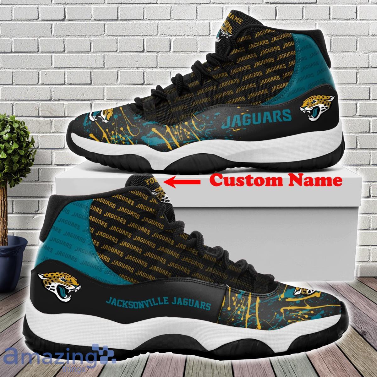 Jacksonville Jaguars Football Team Air Jordan 11 Custom Name Sneakers For Fans Product Photo 1