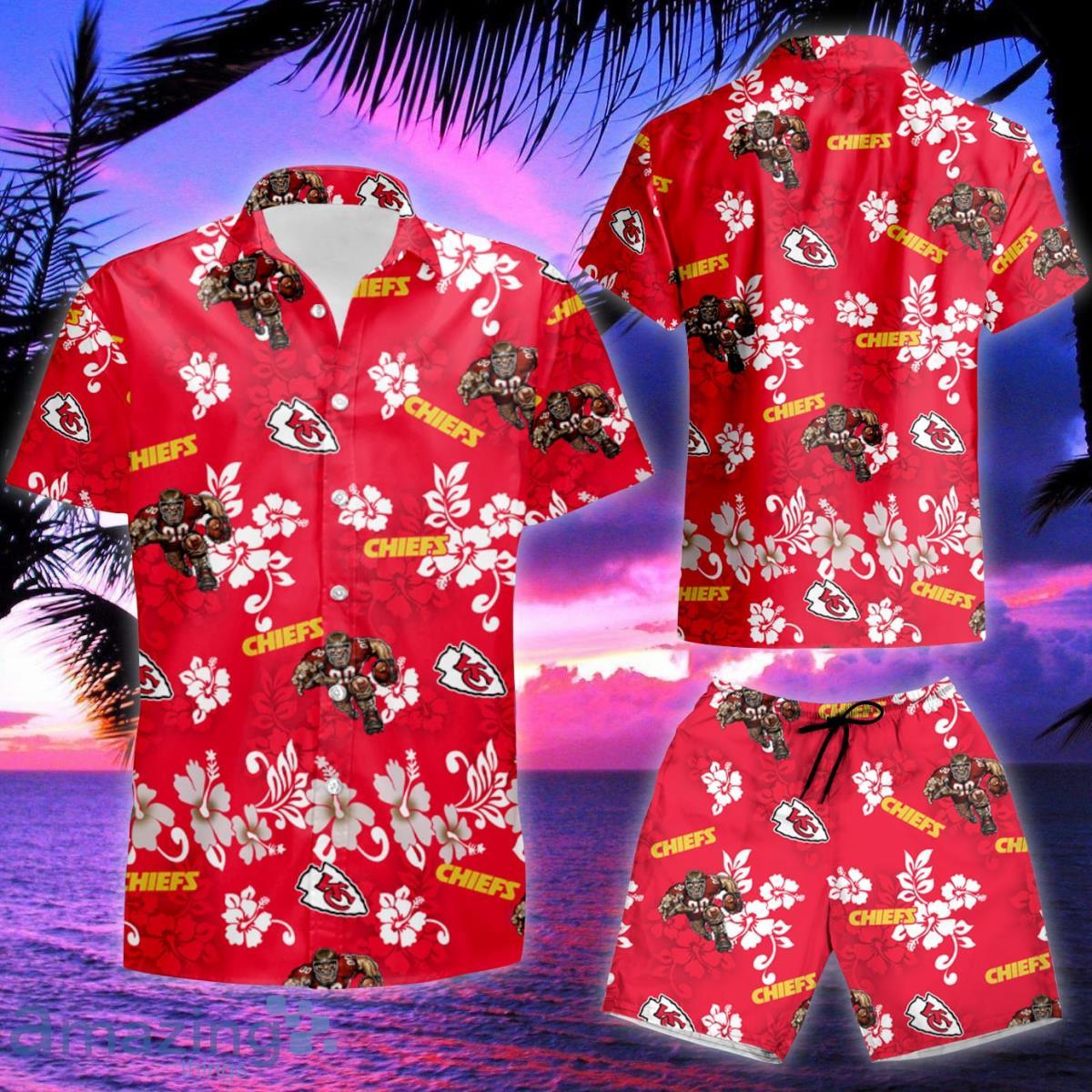 Kansas City Chiefs Logo White Hibiscus Red Hawaiian Shirt & Short