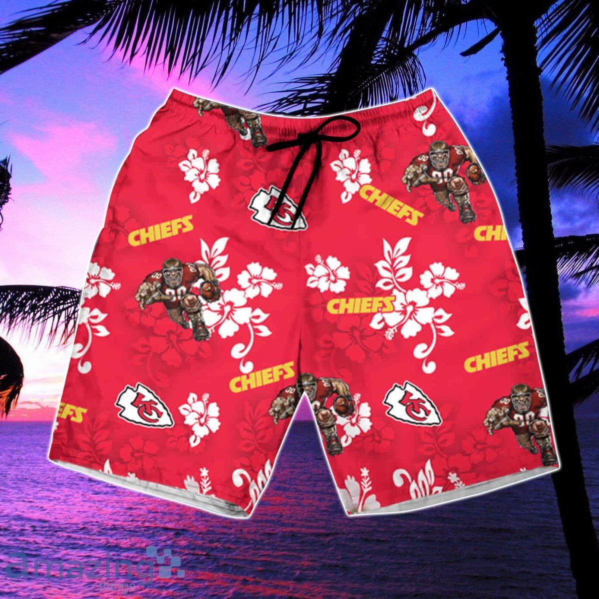 Kansas City Chiefs Logo White Hibiscus Red Hawaii Summer Hawaiian Shirt And  Short