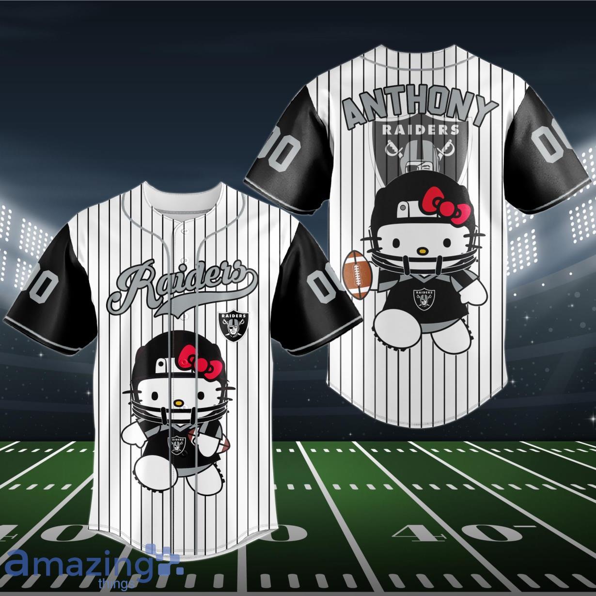 Custom Number And Name NFL Las Vegas Raiders Logo Hello Kitty Baseball  Jersey Shirt - Banantees