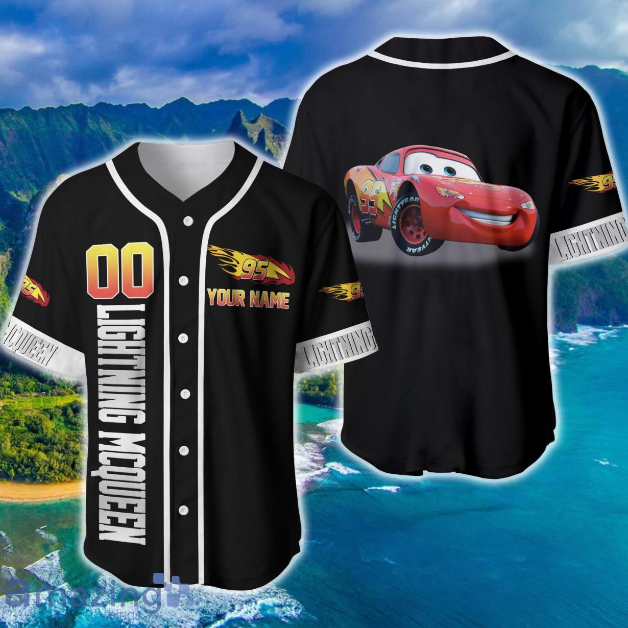 Lightning McQueen Cars 95 Black White  Disney Custom Baseball Jersey Personalized Product Photo 1