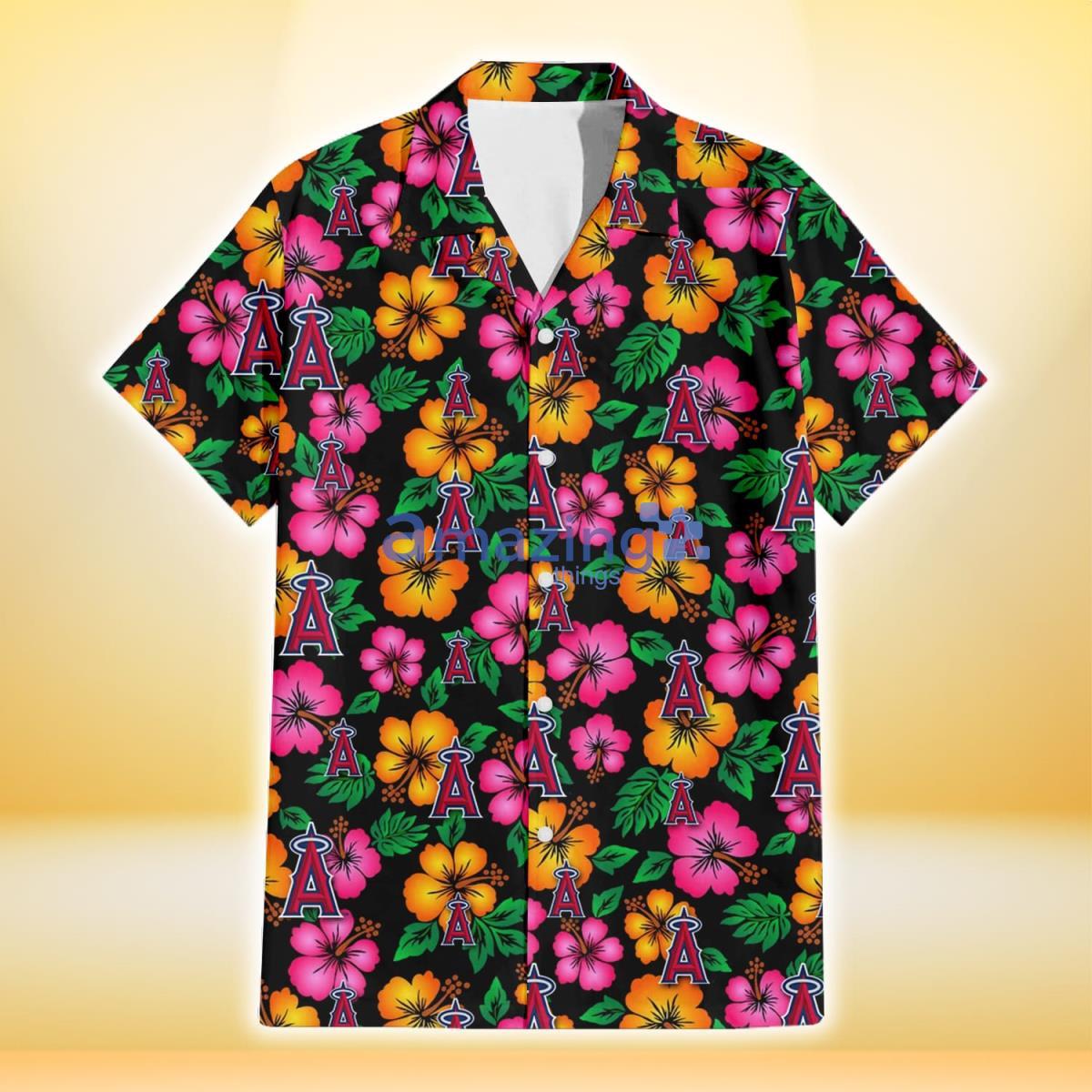 Los Angeles Angels Pink Orange Black Background 3D Hawaiian Shirt image Los Angeles Angels Pink Orange Black Background 3D Hawaiian Shirt Product Photo 2