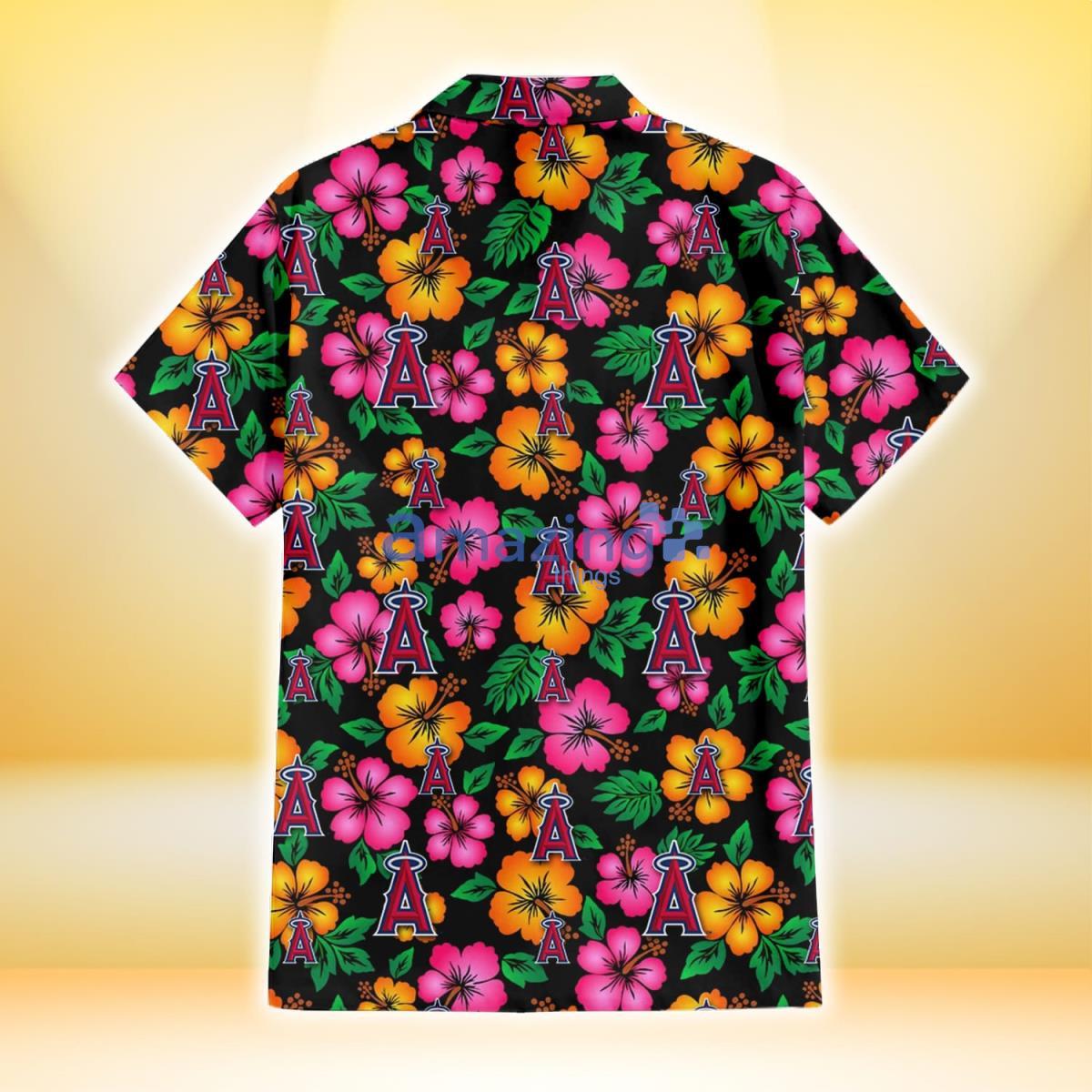 Los Angeles Angels Pink Orange Black Background 3D Hawaiian Shirt image Los Angeles Angels Pink Orange Black Background 3D Hawaiian Shirt Product Photo 3