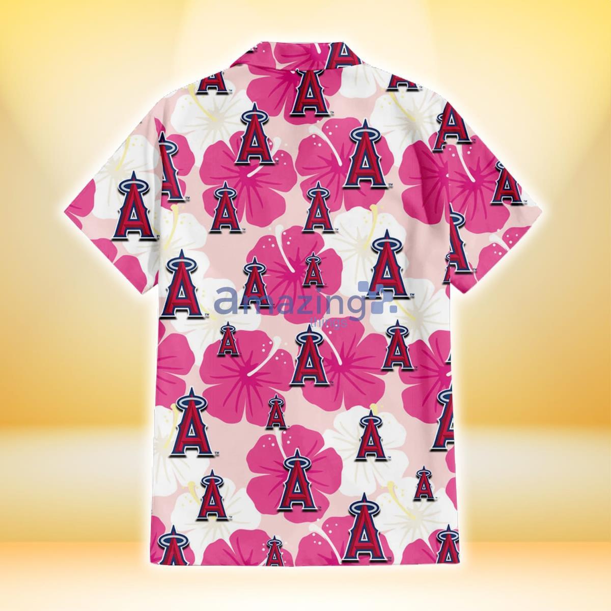 Los Angeles Angels Tiny White Hibiscus Pattern Summer Gift 3D Hawaiian Shirt  - YesItCustom