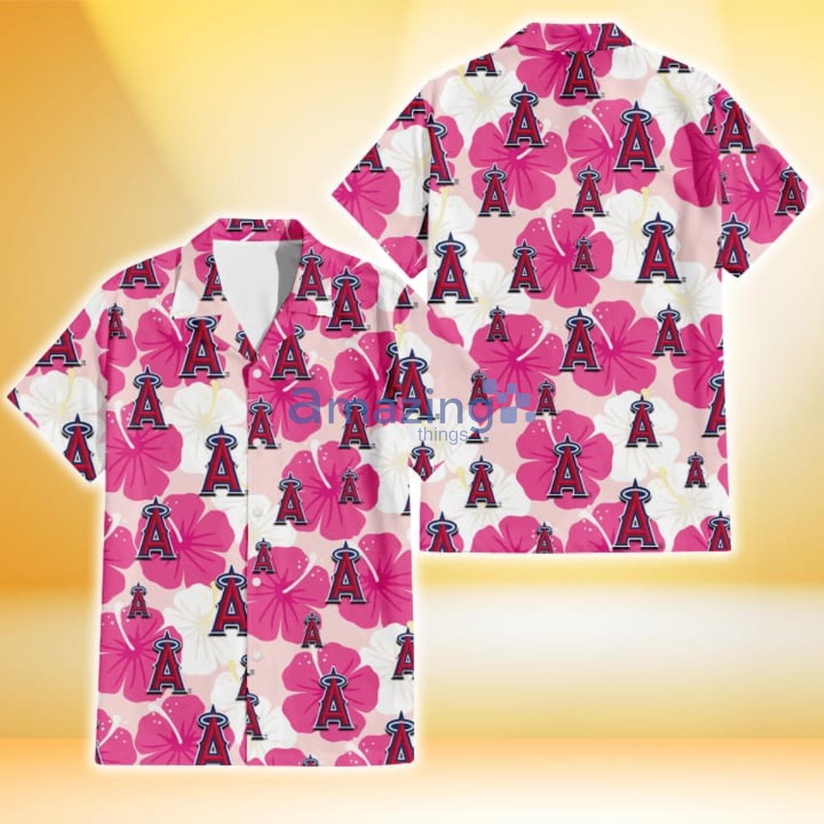 Los Angeles Angels Tiny White Hibiscus Pattern Summer Gift 3D Hawaiian Shirt  - YesItCustom