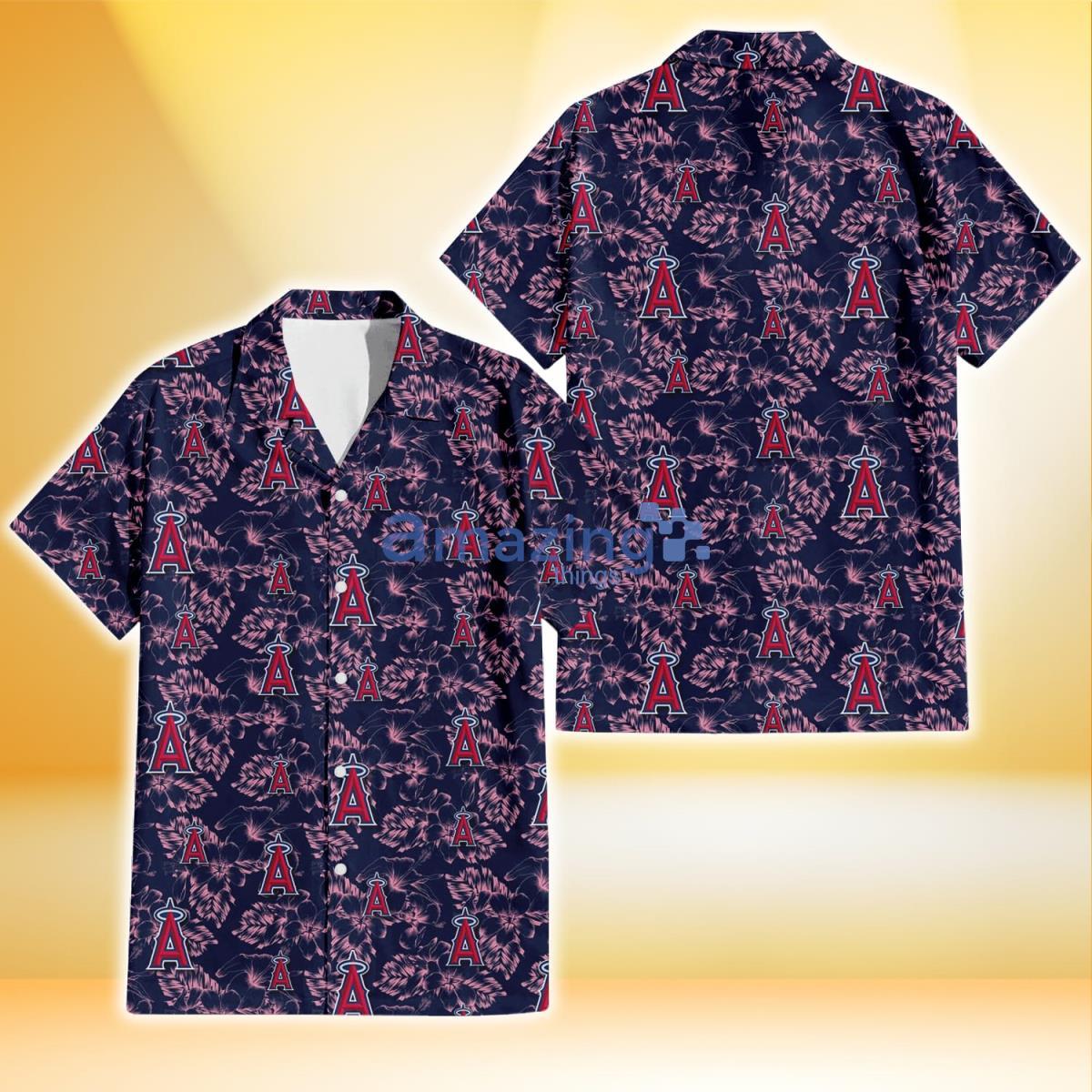 Los Angeles Angels Thistle Sketch Hibiscus Dark Slate Blue Background 3D Hawaiian Shirt Product Photo 1