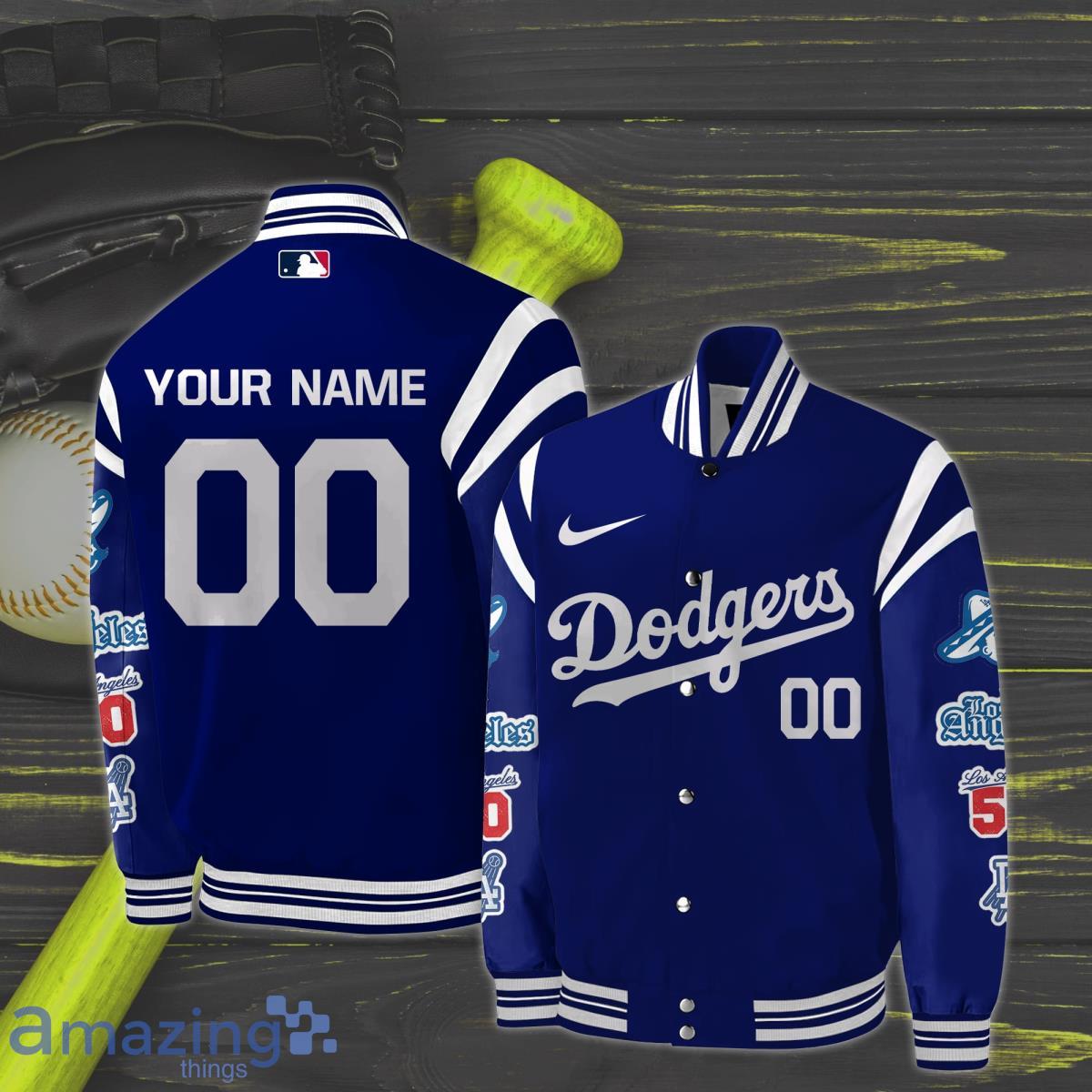 Los Angeles Dodgers Bomber Jacket Custom Name & Number Product Photo 1