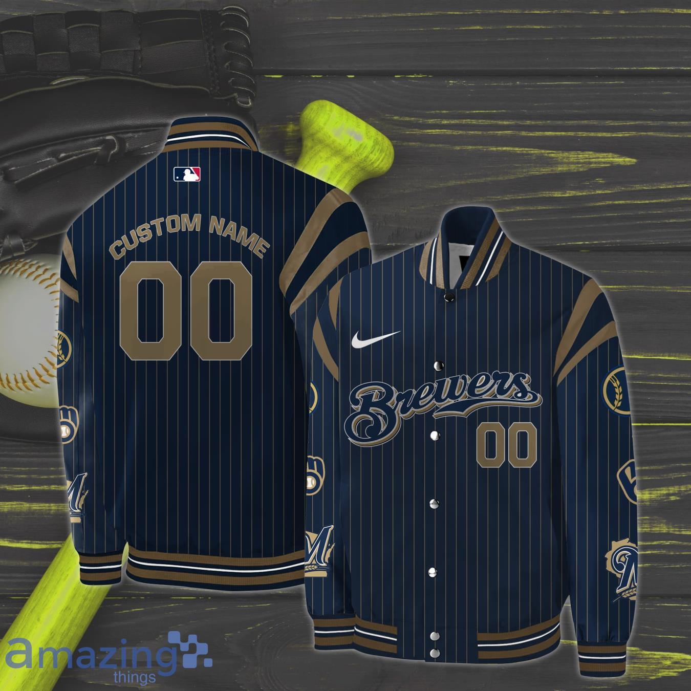 Milwaukee Brewers Bomber Jacket Custom Name & Number Product Photo 1