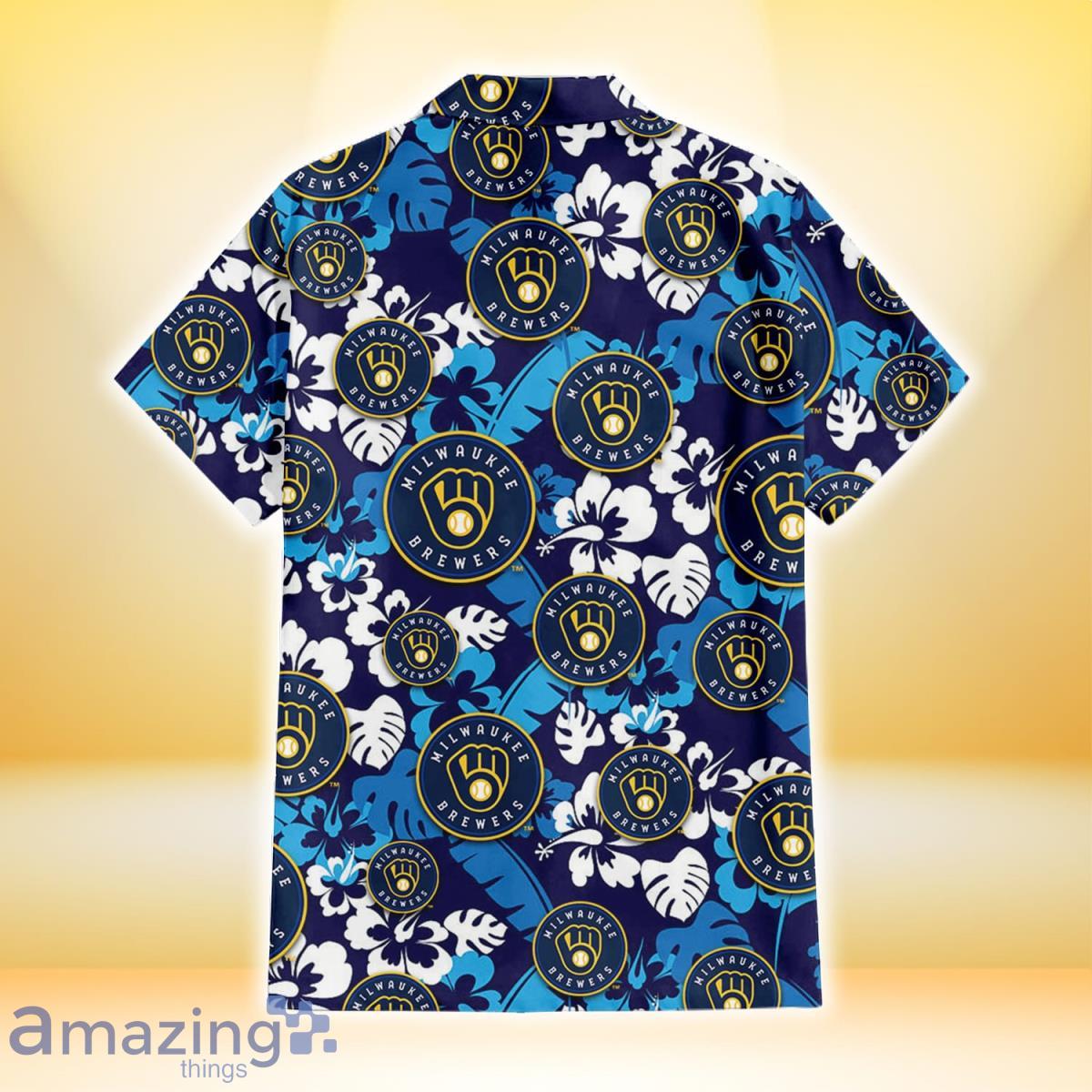 3D Milwaukee Brewers Hawaiian Shirt Navy, Milwaukee Apparel