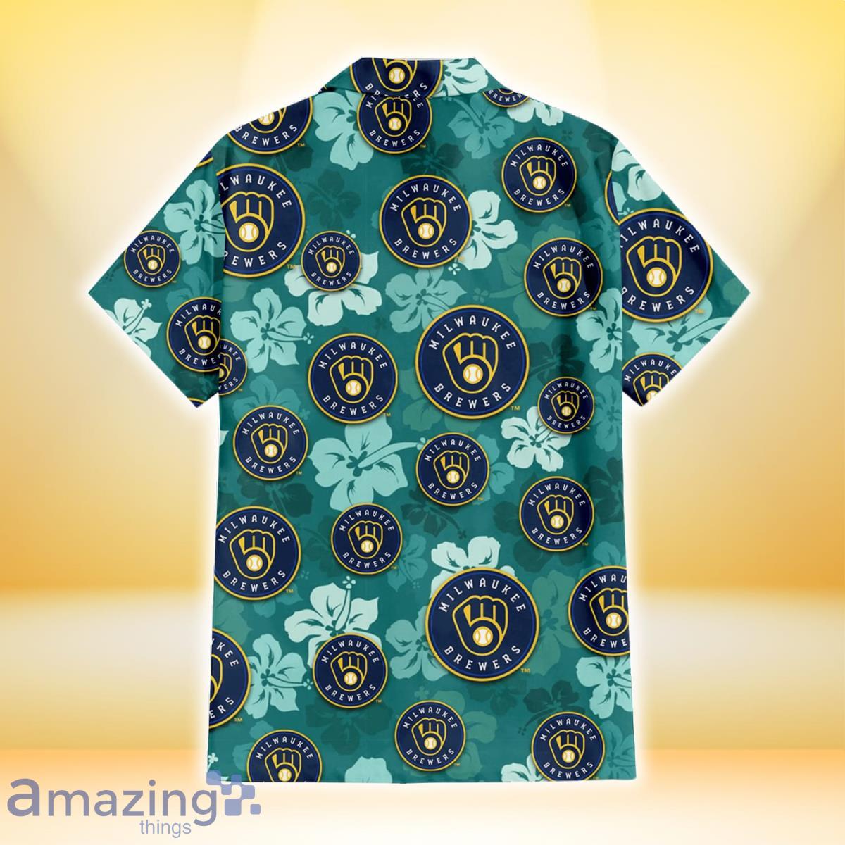 Milwaukee Brewers Pale Turquoise Hibiscus Light Cyan Background 3D Hawaiian  Shirt Gift For Fans