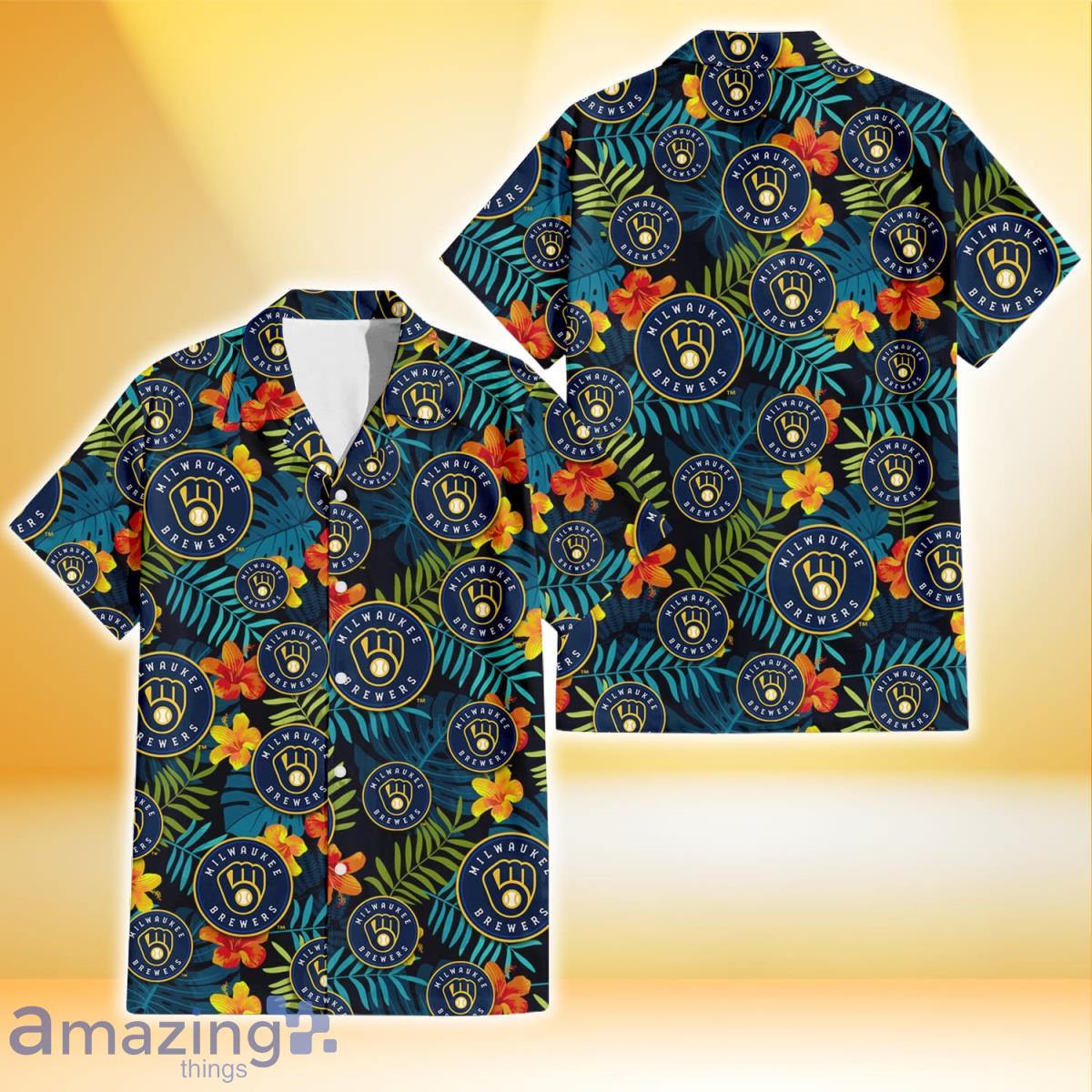 Milwaukee Brewers Orange Yellow Green Leaf Black Background 3D Hawaiian Shirt Gift For Fans Product Photo 1