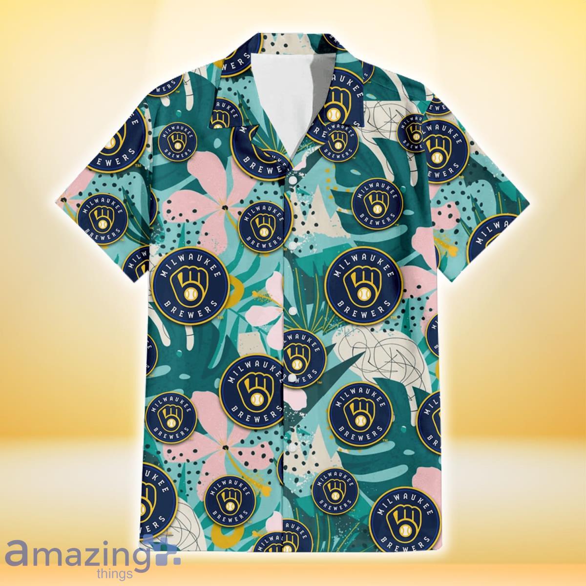 Brewers Hawaiian Shirt Hibiscus Palm Leaf Milwaukee Brewers Gift