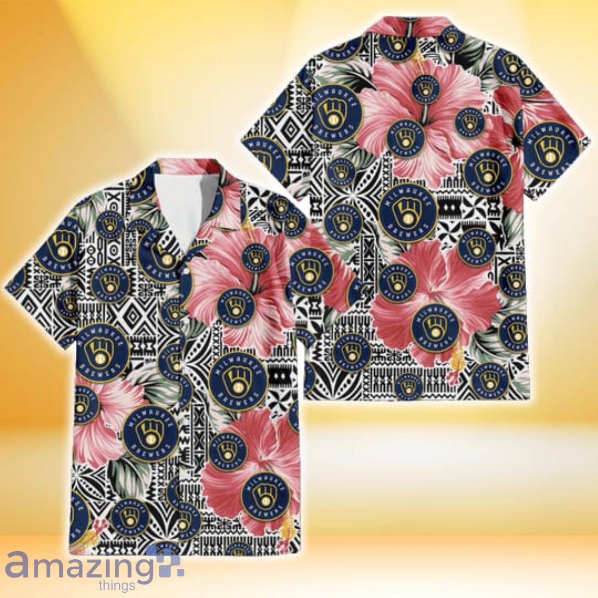 2023 Milwaukee Brewers Hibiscus Hawaiian Shirt For Men Women - Brewers  Hawaiian Shirt