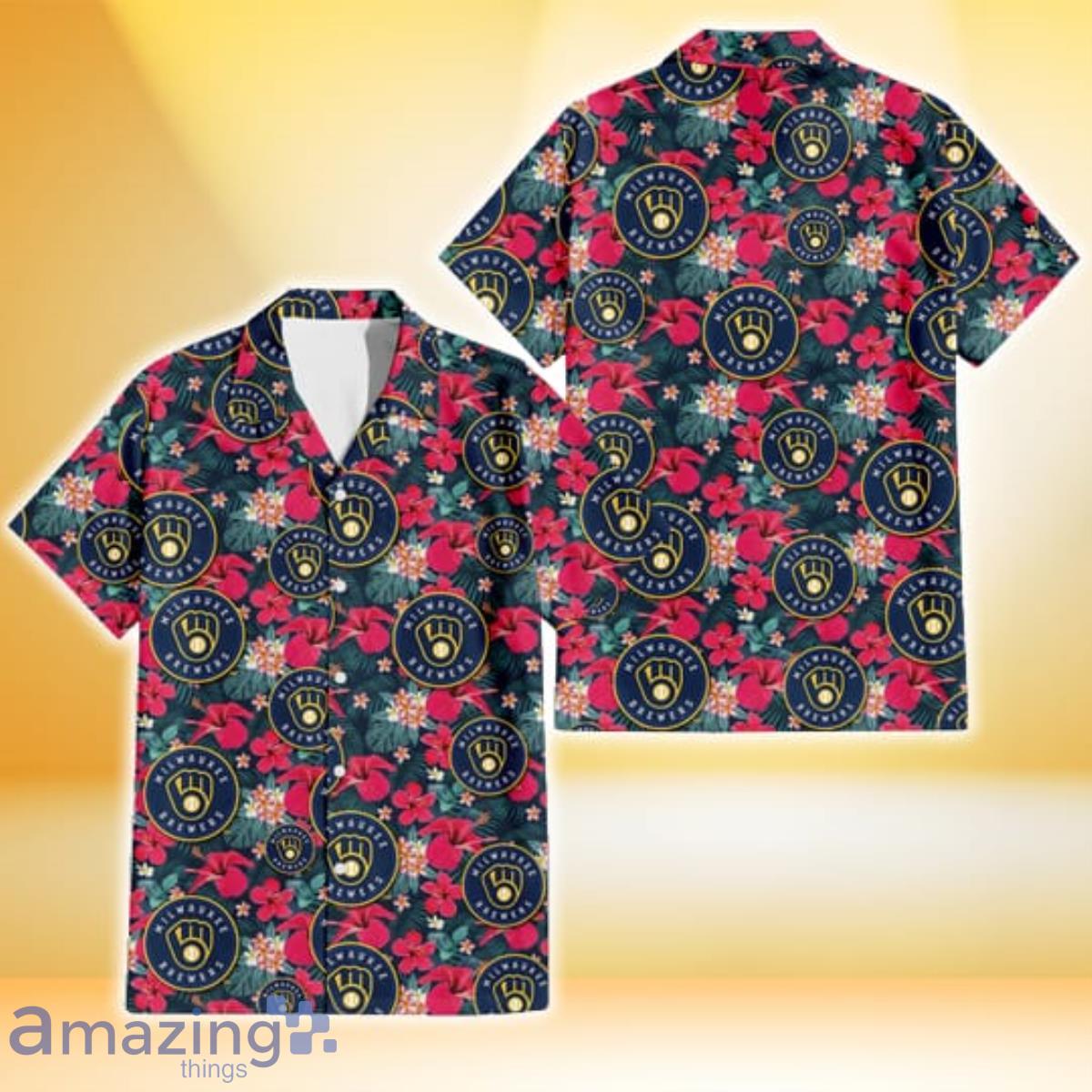 2023 Flower and Palm Trees Hawaiian Shirt - Milwaukee Brewers