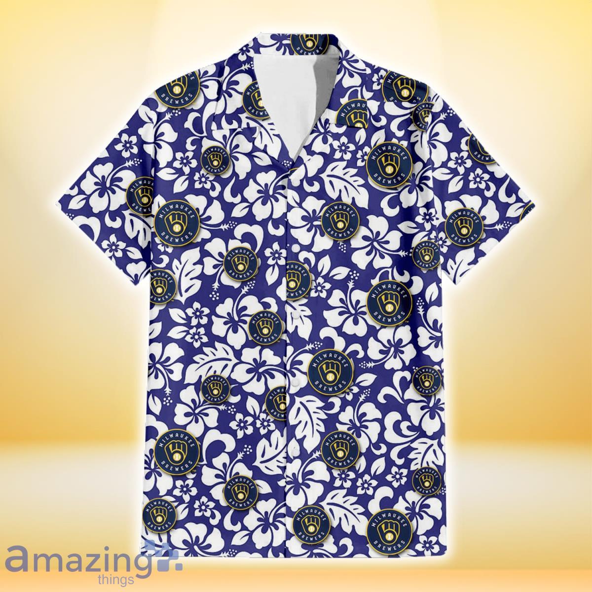 Milwaukee Brewers Yellow White Hibiscus Powder Blue Pattern 3D