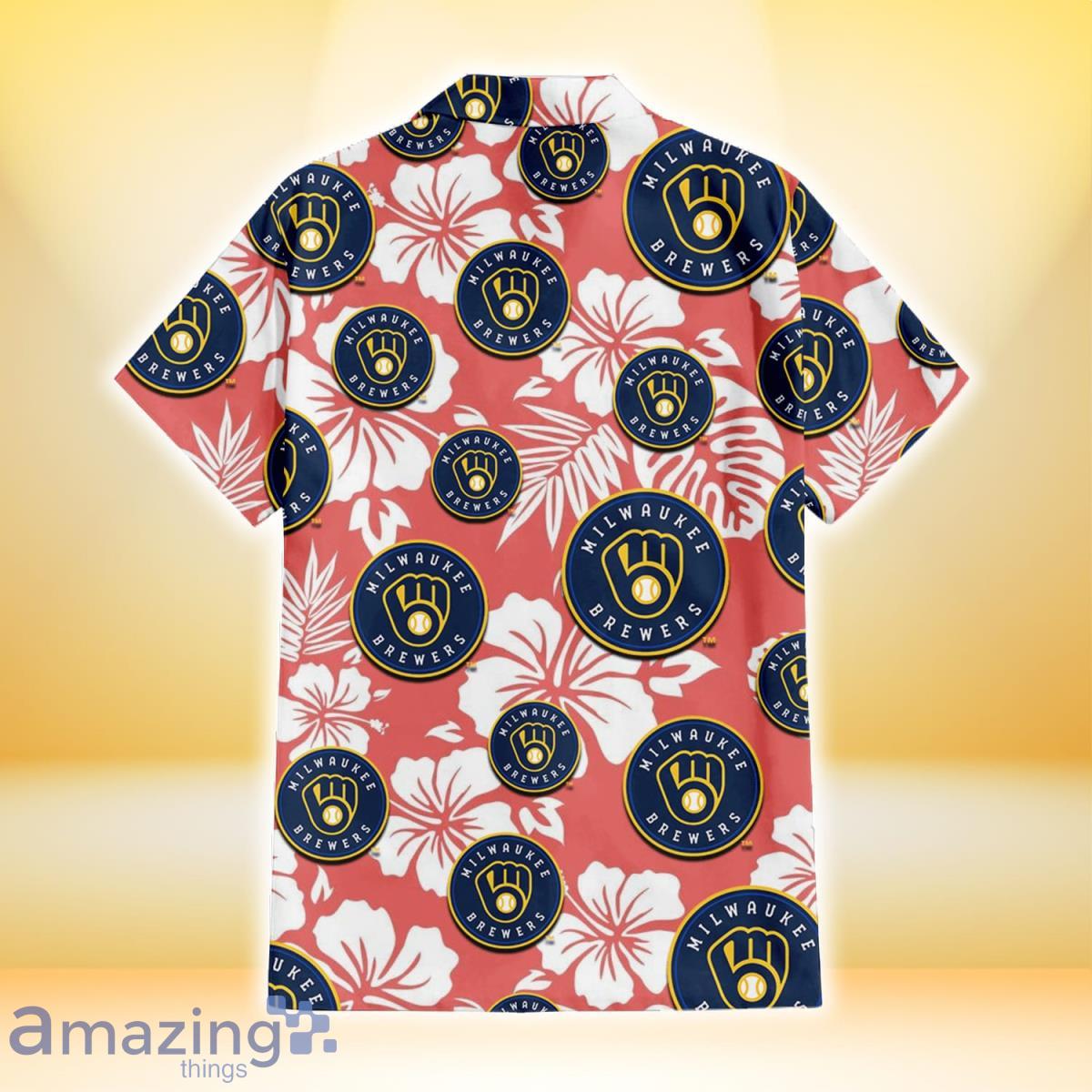 Milwaukee Brewers Modern White Hibiscus Navy Background 3D Hawaiian Shirt  Gift For Fans