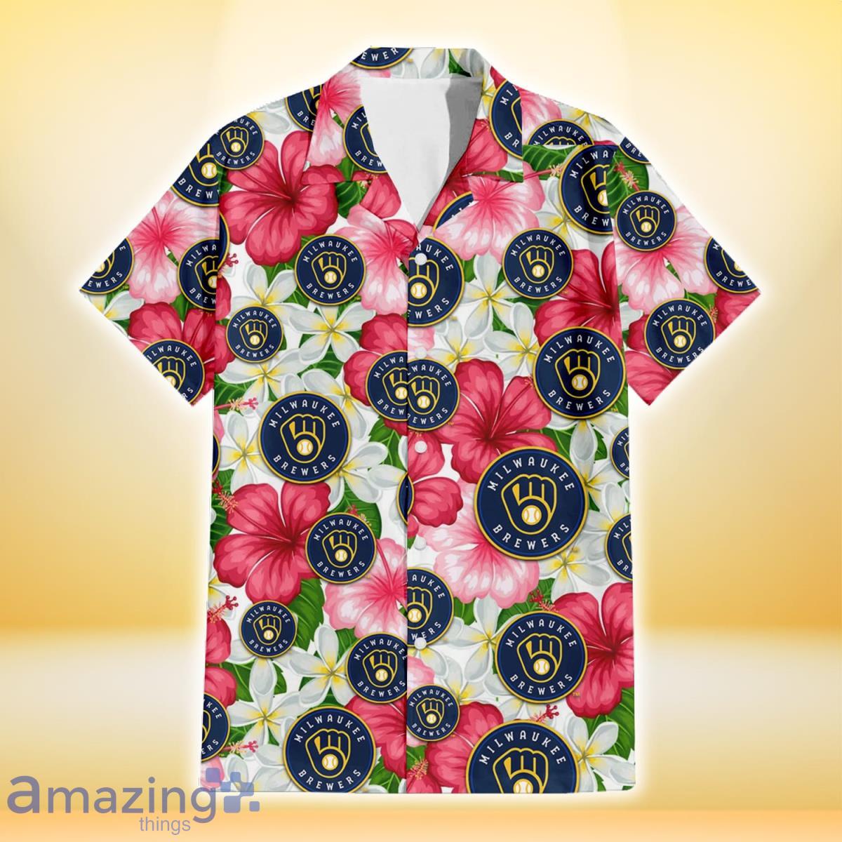 Milwaukee Brewers Hawaiian Shirt Hibiscus Flower Pattern, Vacation