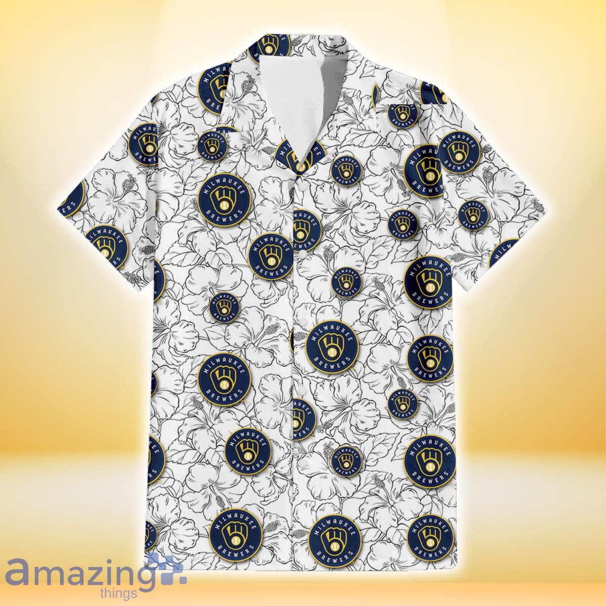 Milwaukee Brewers Yellow White Hibiscus Powder Blue Pattern 3D