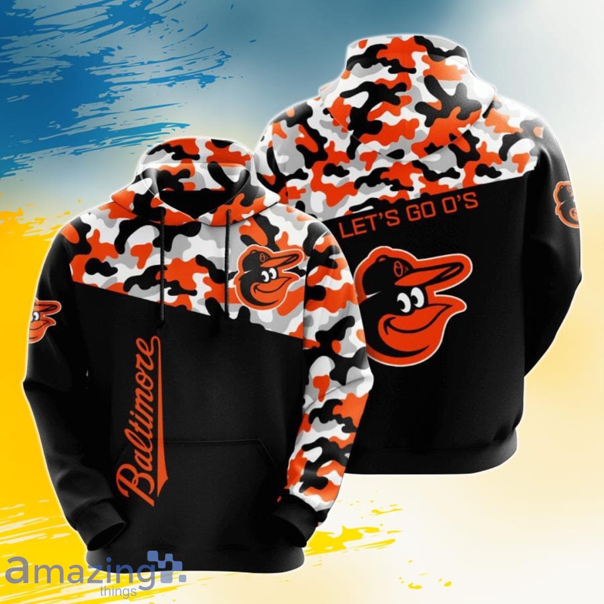 MLB Baltimore Orioles Orange Black Camo 3D Pullover Hoodie For Fans Product Photo 1