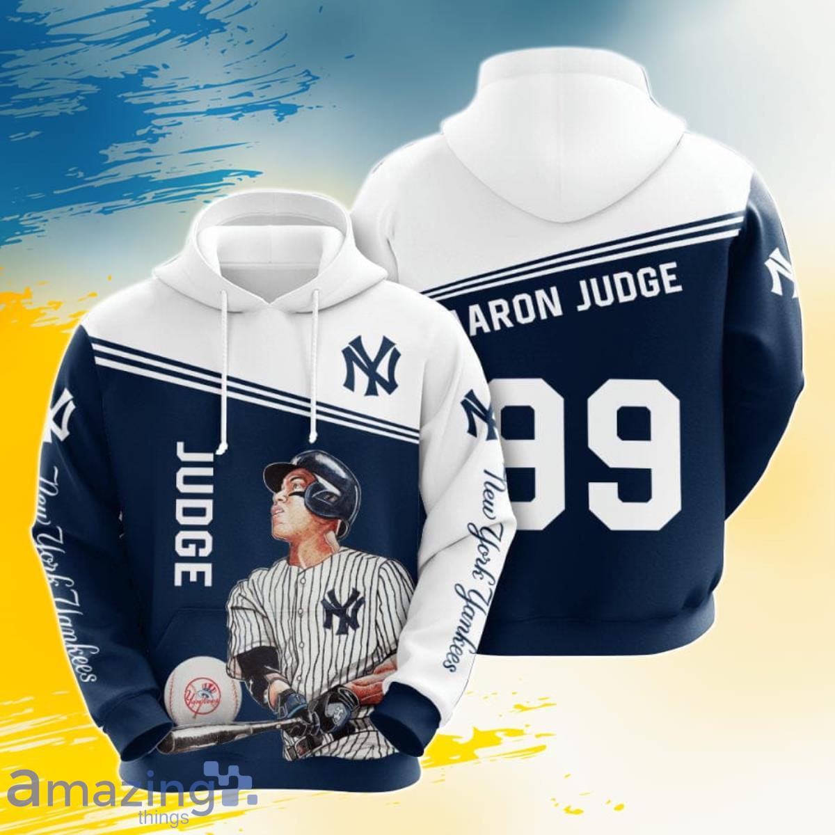 MLB New York Yankees Aaron Judge Navy And White 3D Pullover Hoodie