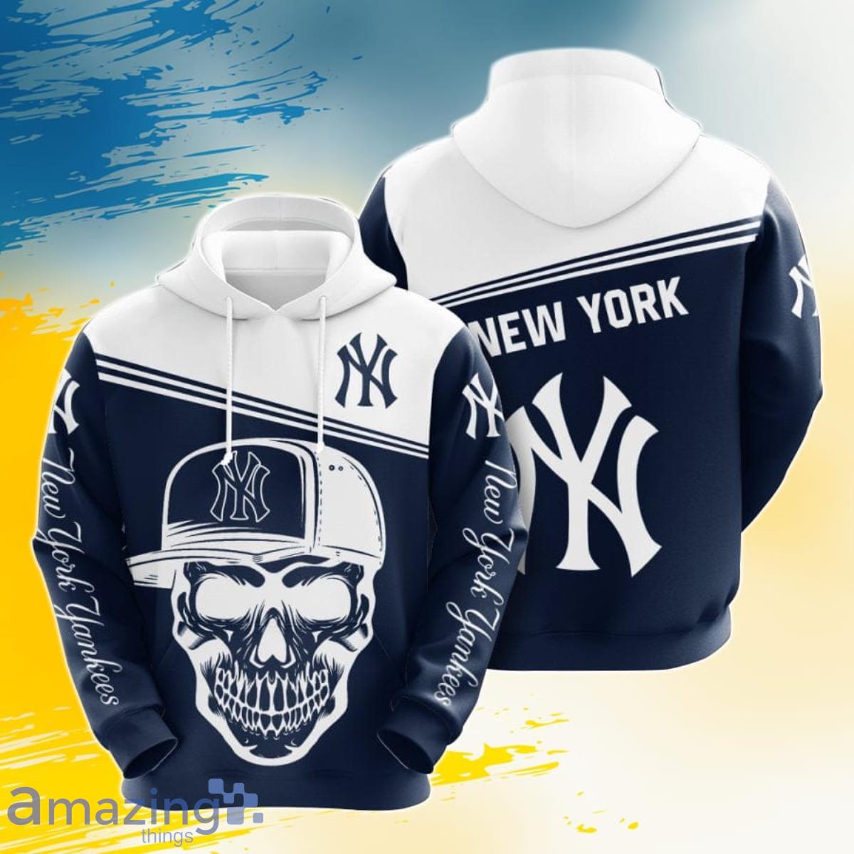 MLB New York Yankees Skull White 3D Pullover Hoodie For Fans