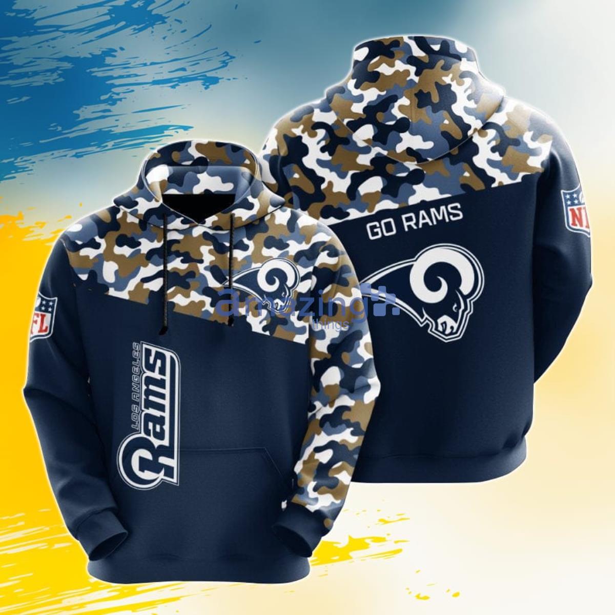 NFL Los Angeles Rams Blue Gold Camo 3D Pullover Hoodie For Fans