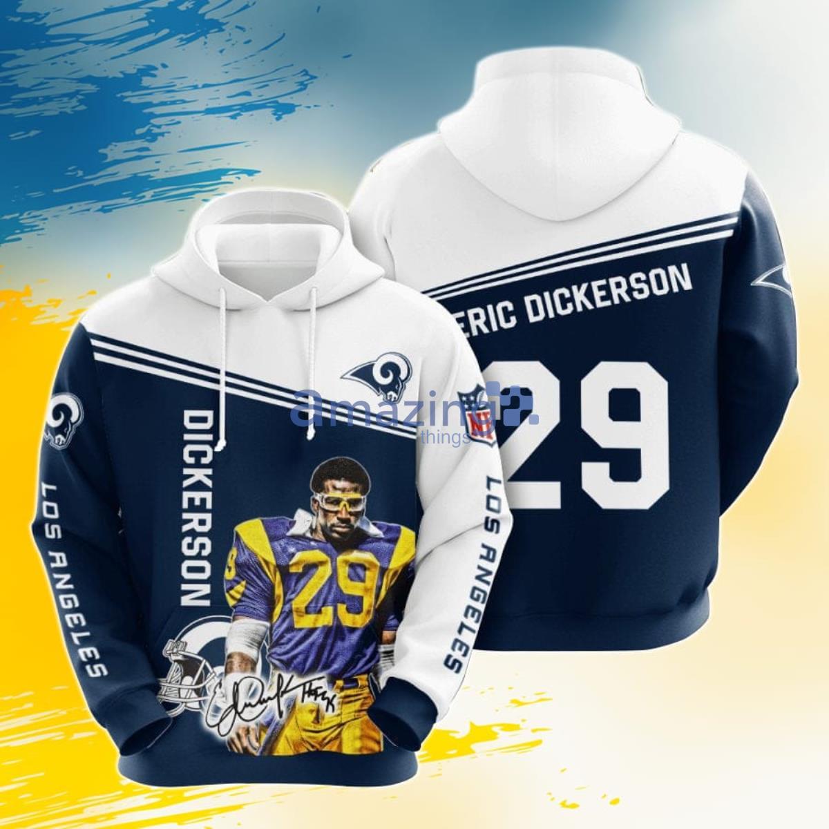 NFL Los Angeles Rams Eric Dickerson Blue White 3D Pullover Hoodie For Fans