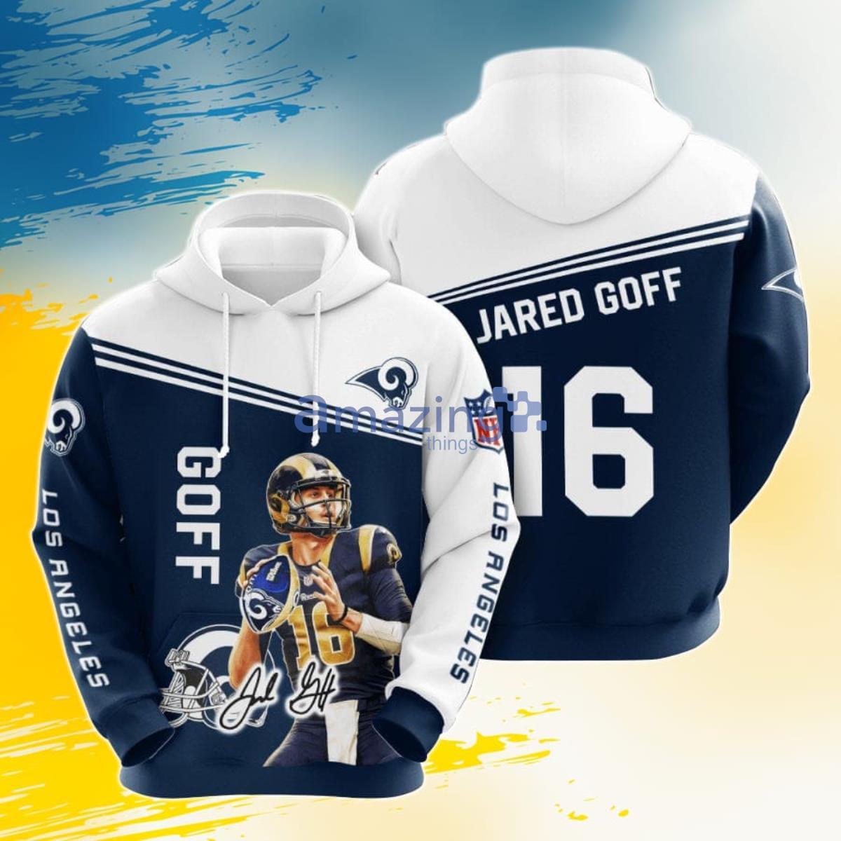 NFL Los Angeles Rams Jared Goff Blue White Pullover Hoodie