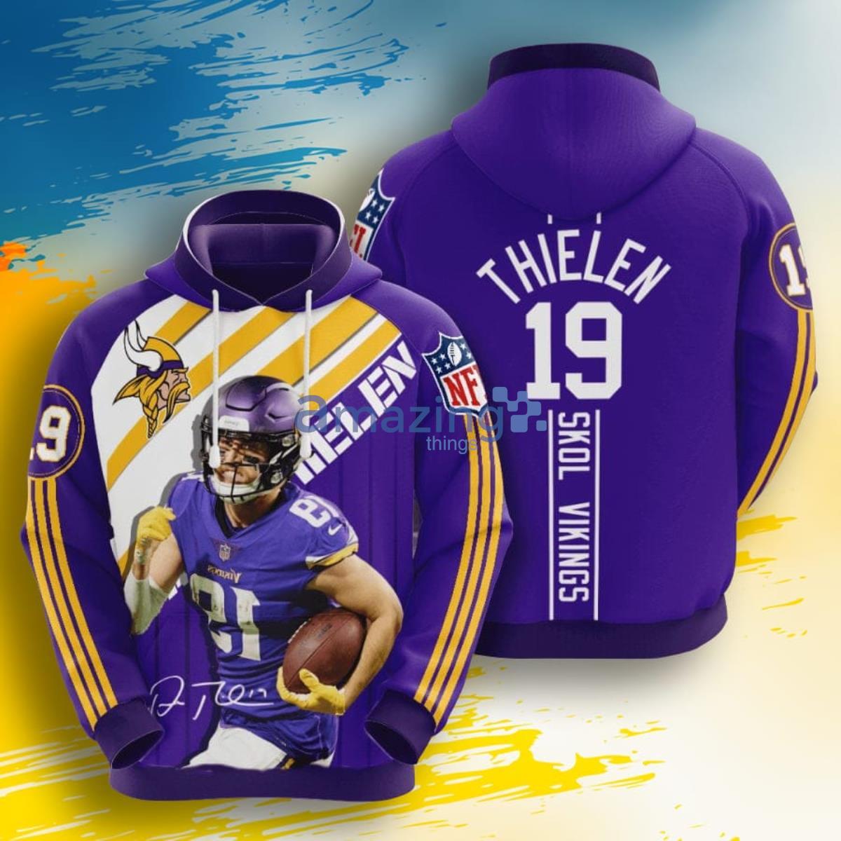 NFL Minnesota Vikings Adam Thielen Skol Vikings Purple 3D Pullover Hoodie  For Fans