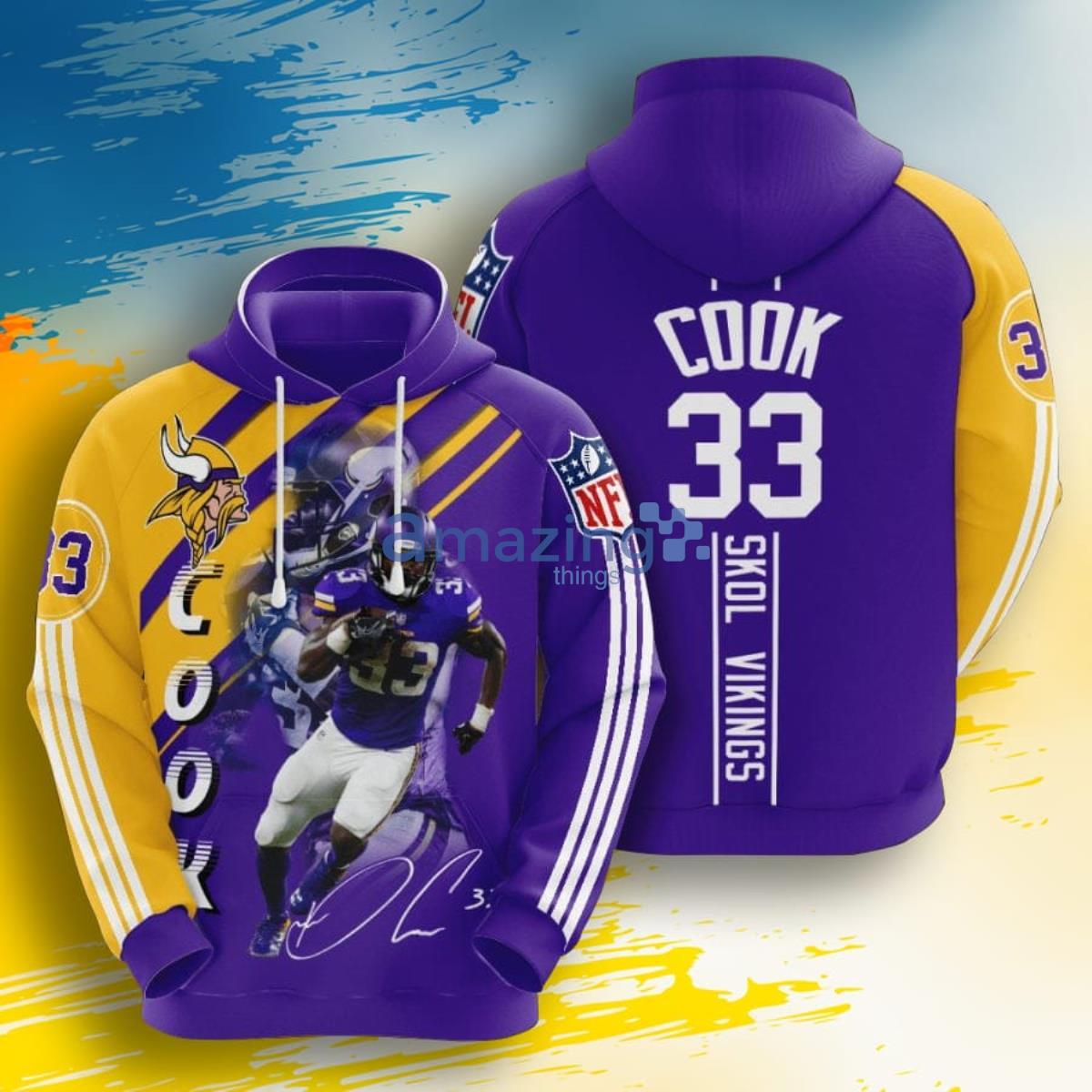 NFL Minnesota Vikings Dalvin Cook Purple Gold 3D Pullover Hoodie