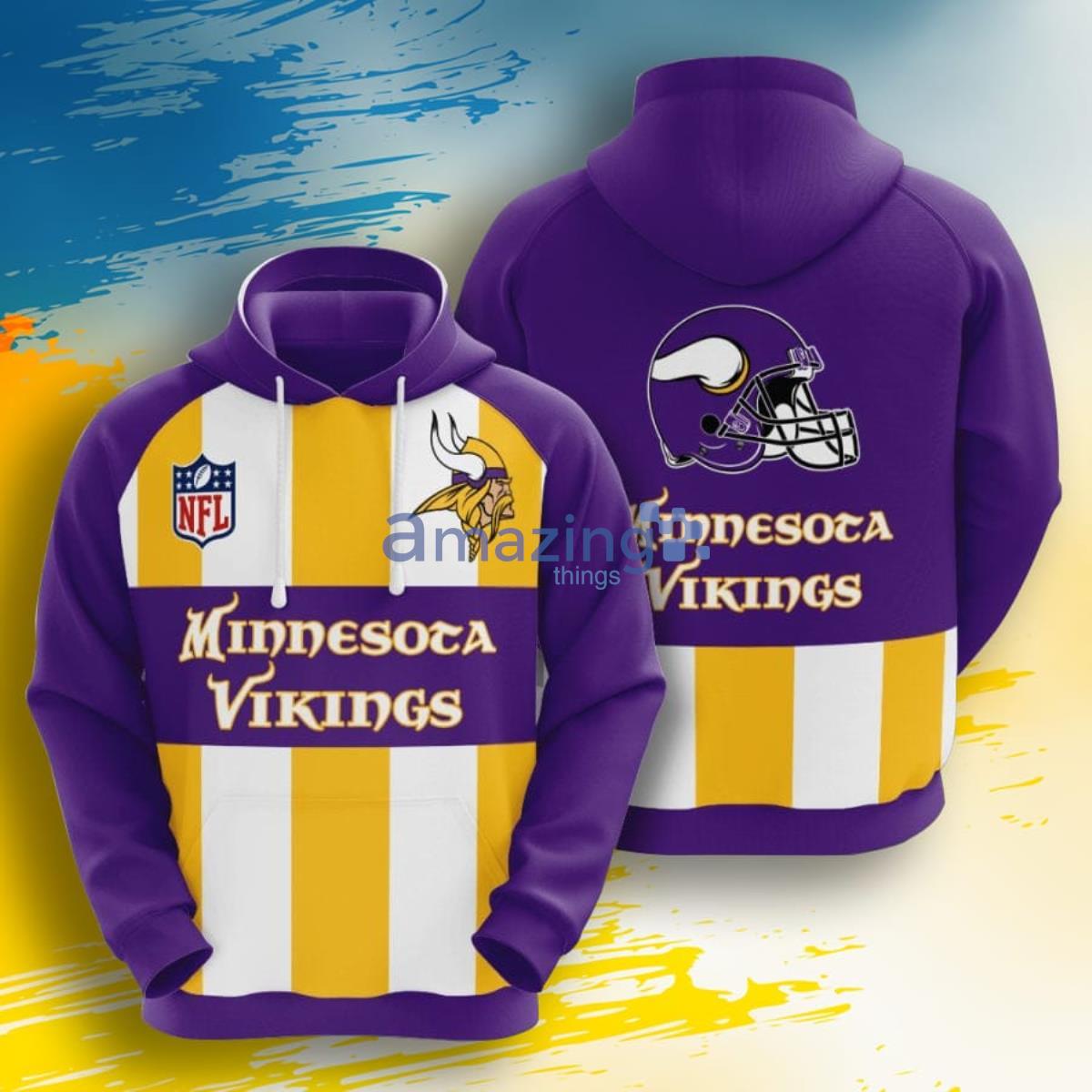 NFL Minnesota Vikings Gold White Stripes 3D Pullover Hoodie For Fans