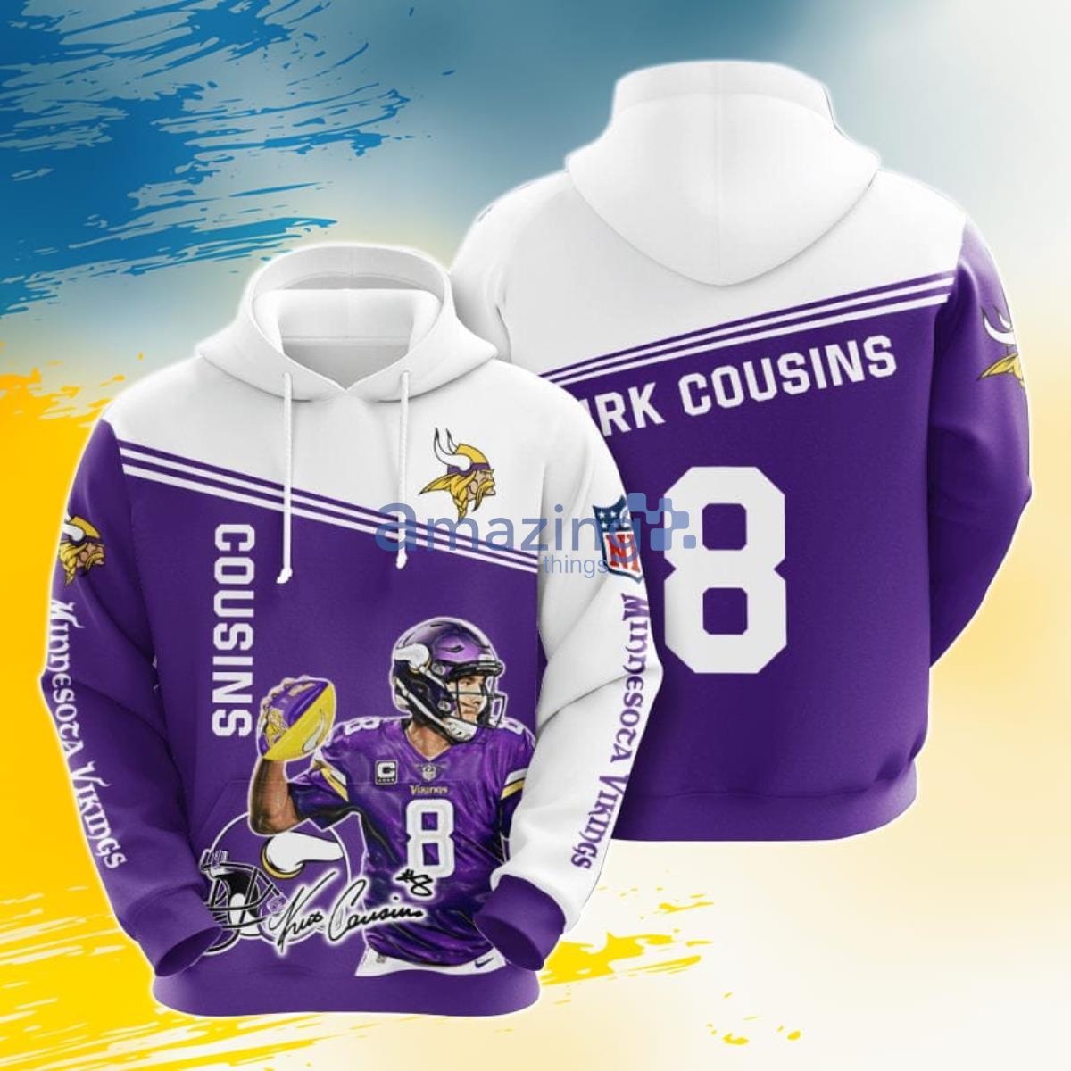 NFL Minnesota Vikings Kirk Cousins Purple White 3D Pullover Hoodie For Fans