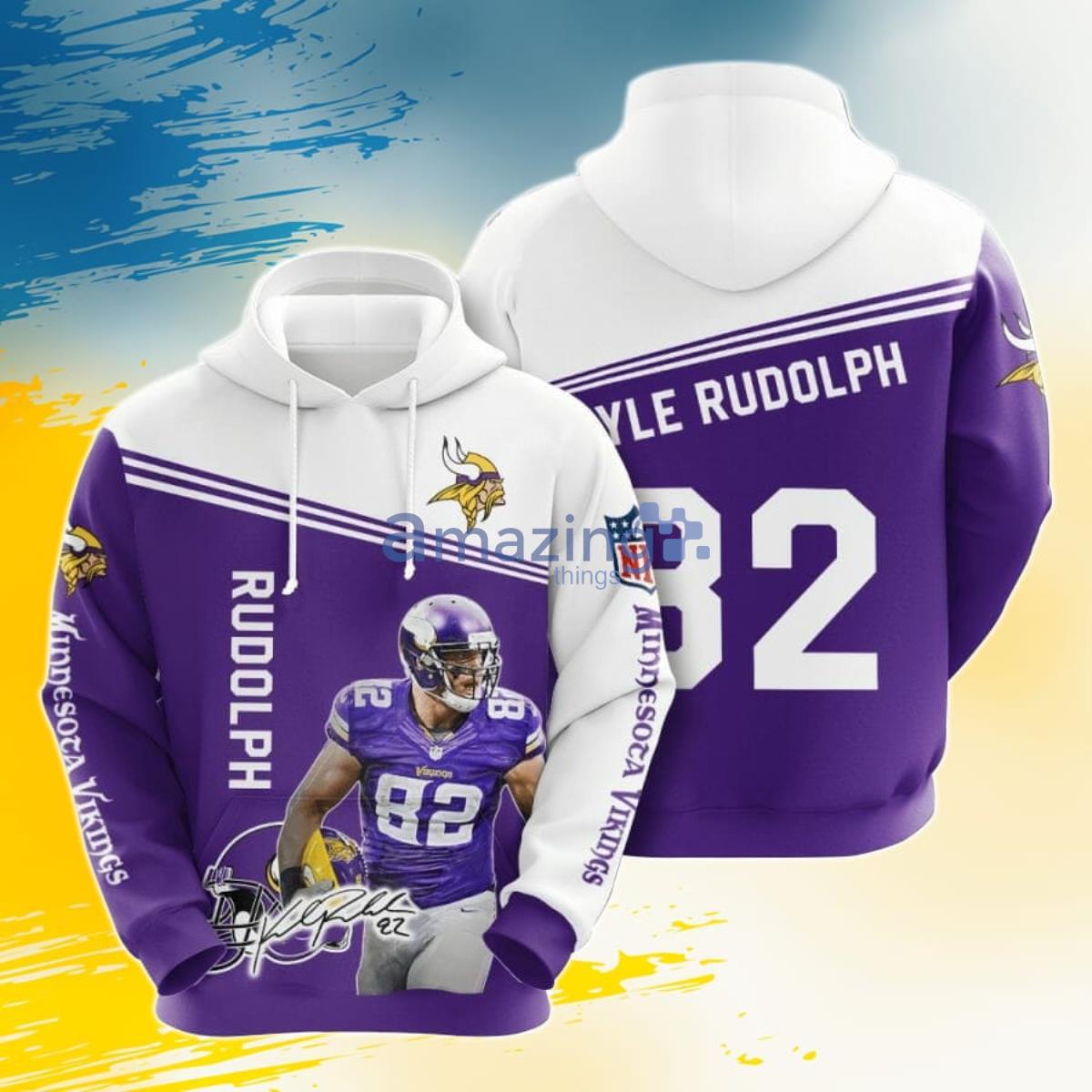 NFL Minnesota Vikings Kyle Rudolph Purple White 3D Pullover Hoodie For Fans