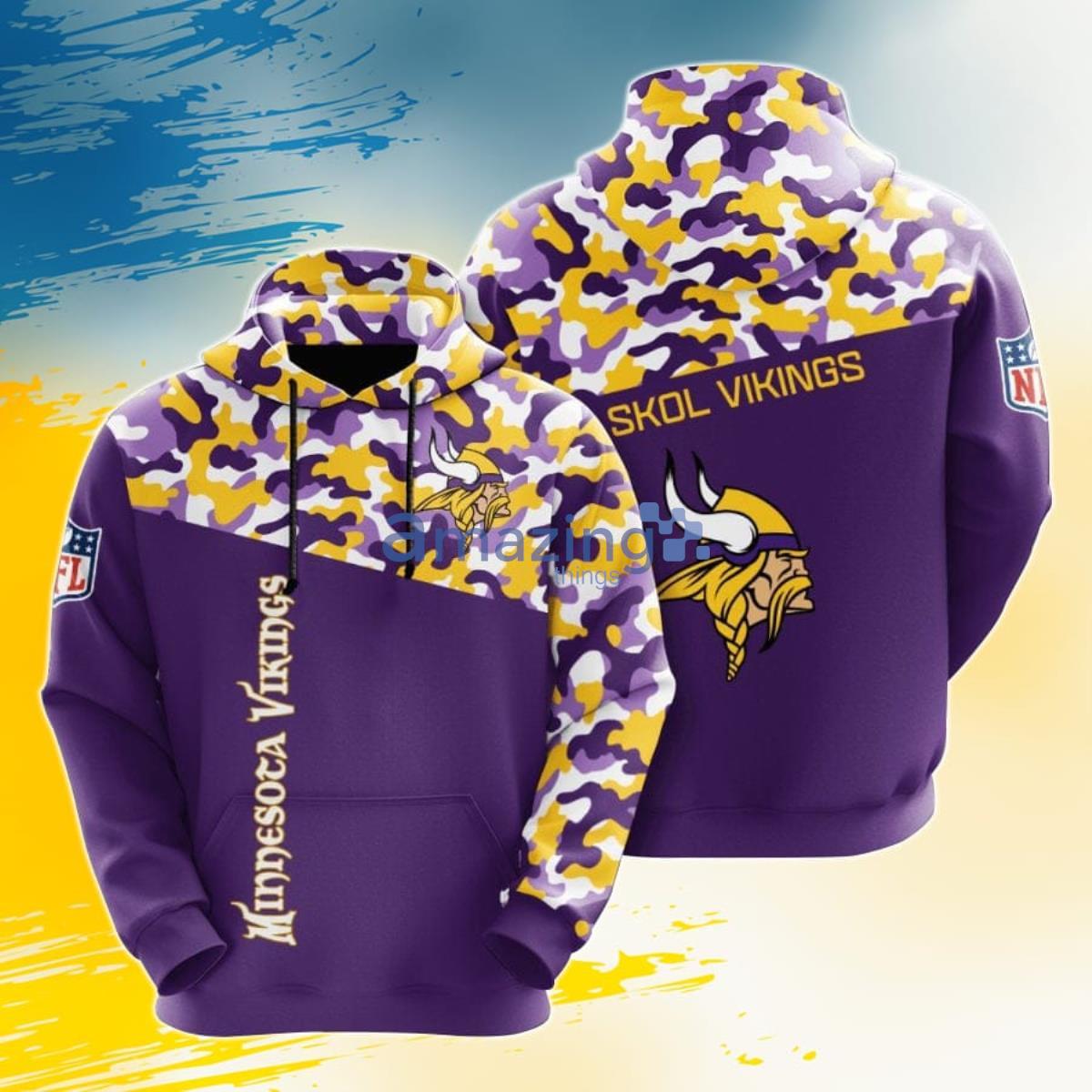 NFL Minnesota Vikings Purple Gold Camo 3D Pullover Hoodie For Fans