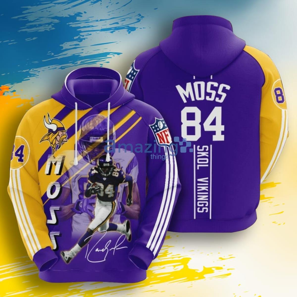 NFL Minnesota Vikings Randy Moss Purple Gold 3D Pullover Hoodie For Fans