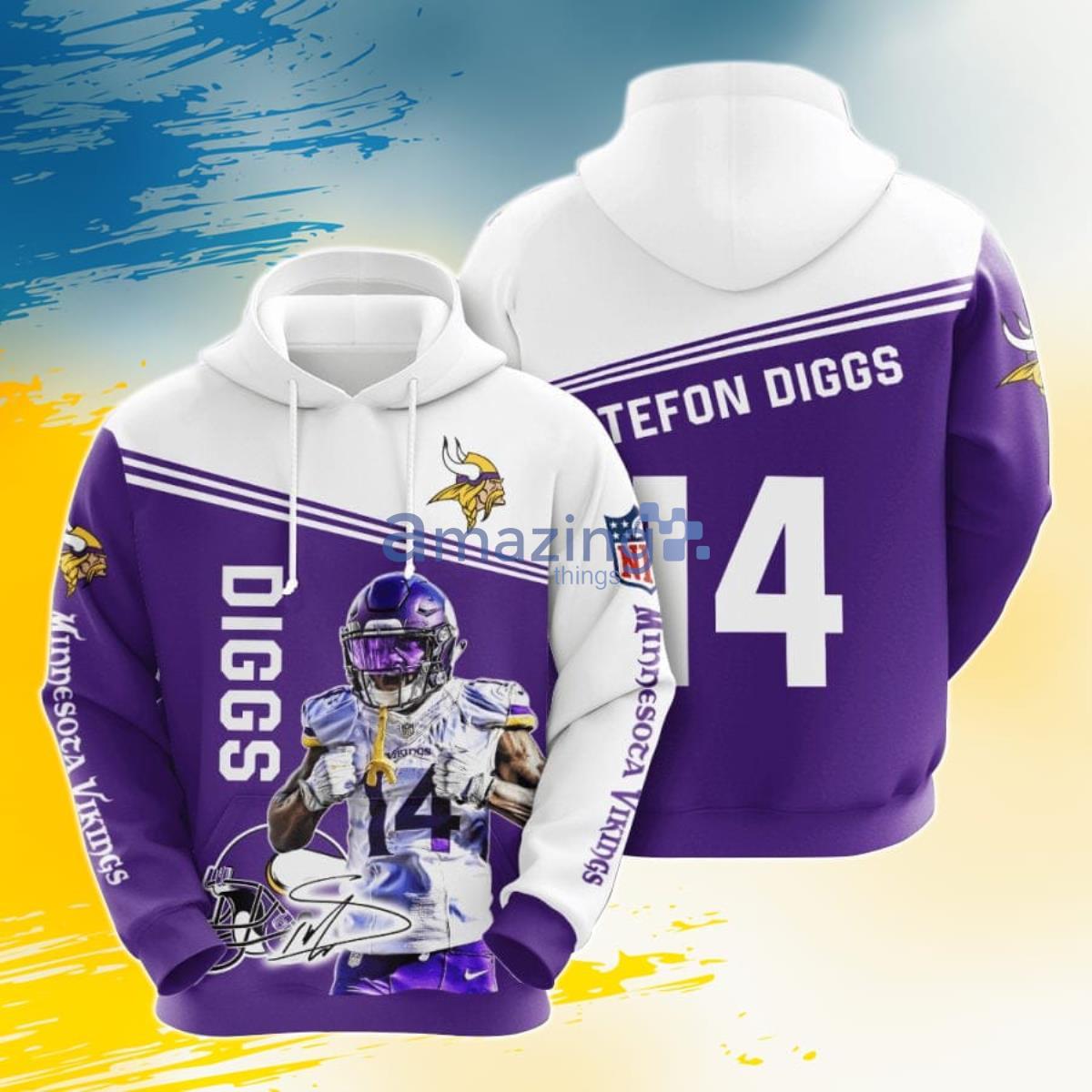 NFL Minnesota Vikings Stefon Diggs Purple White 3D Pullover Hoodie For Fans