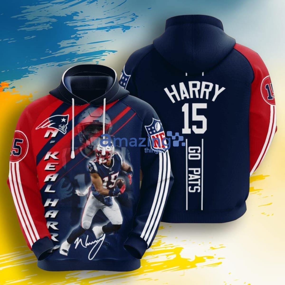 NFL New England Patriots N'Keal Harry Blue Red Stripes 3D Pullover Hoodie  For Fans