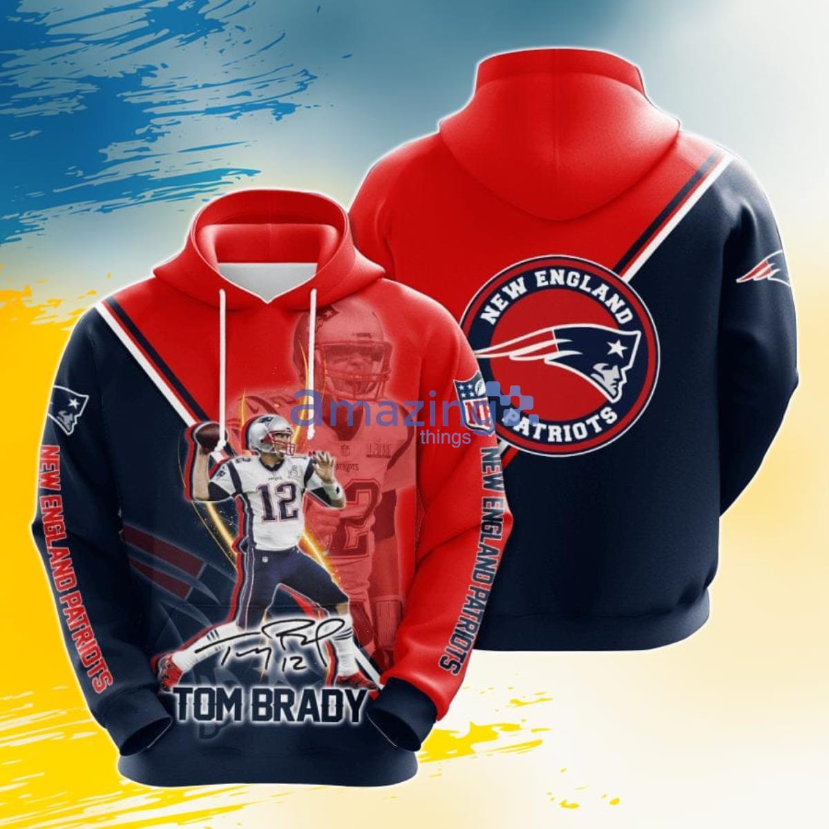 NFL New England Patriots Tom Brady Blue Red 3D Pullover Hoodie For Fans