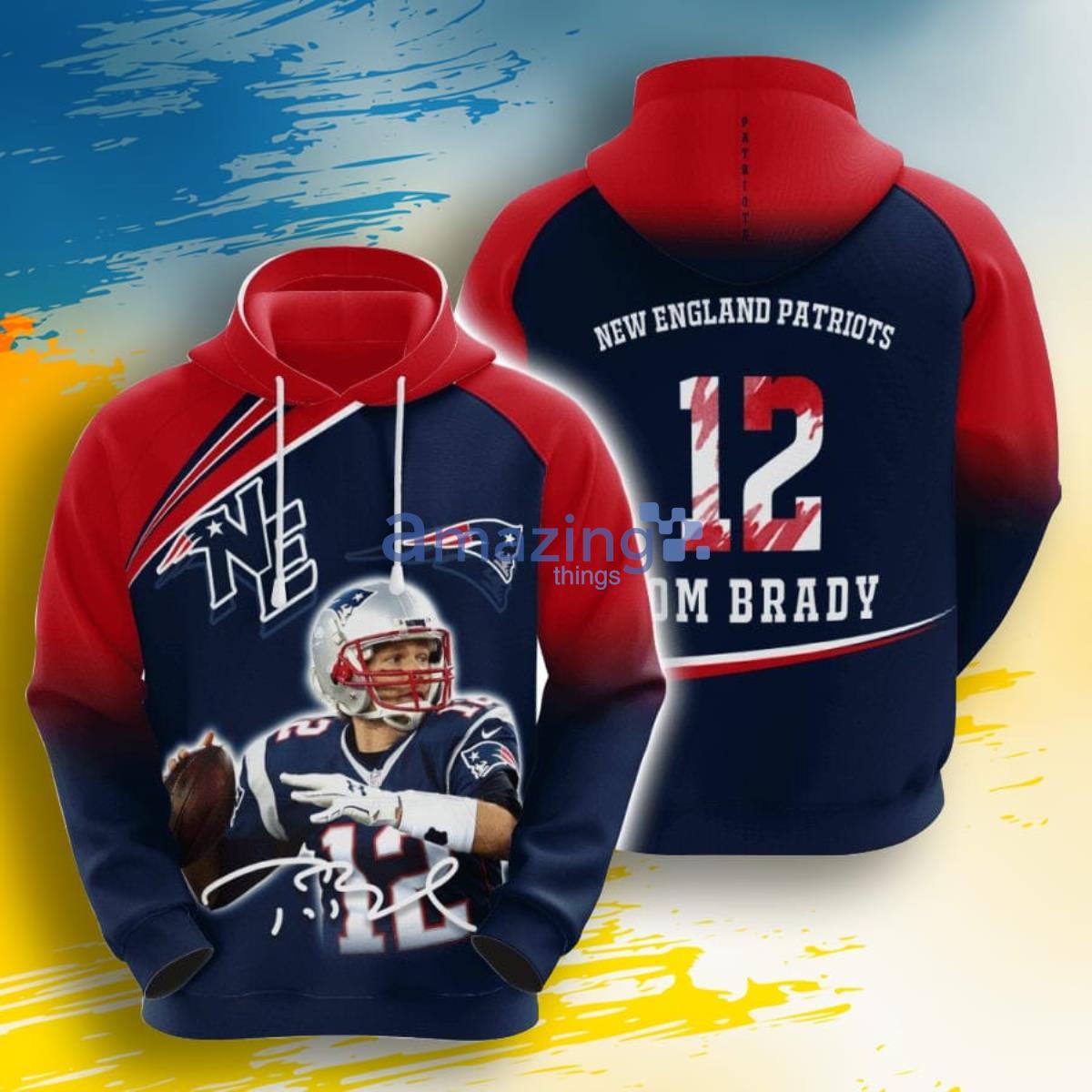 NFL New England Patriots Tom Brady Blue Red 3D Pullover Hoodies